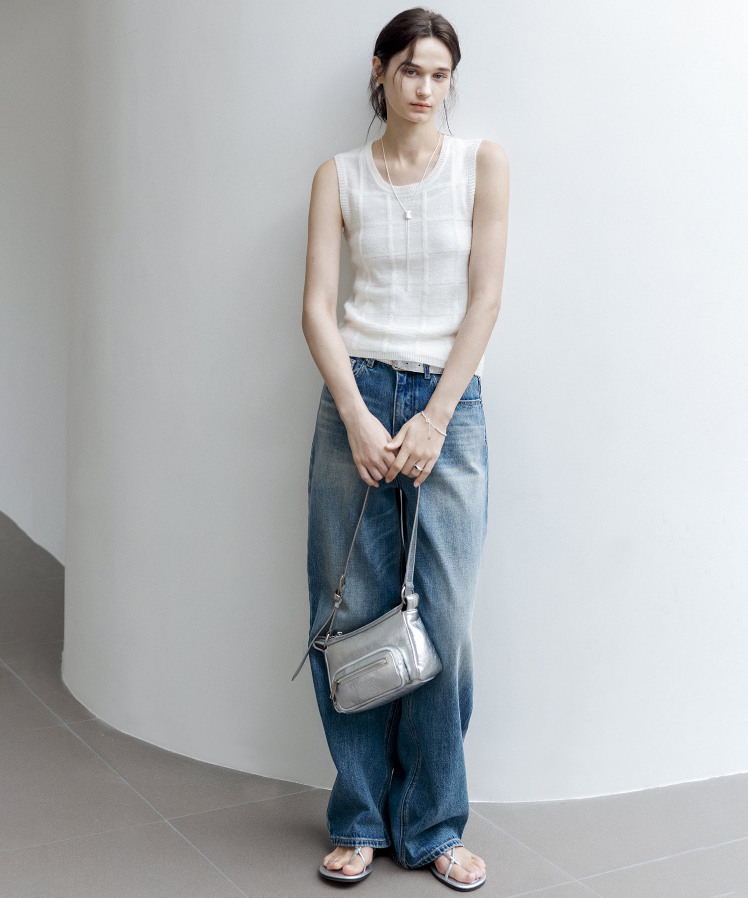 Sheer Check Knit Sleeveless Top