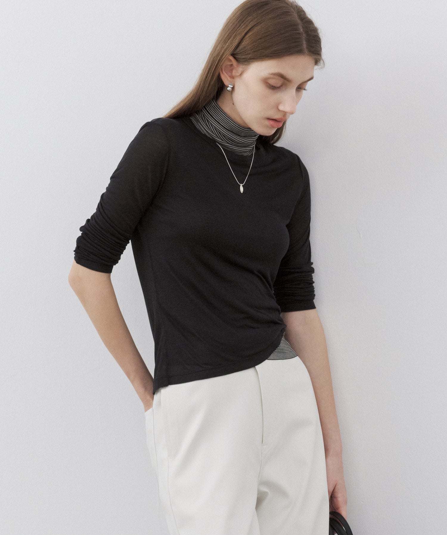 Lyocell Silk Blend High-Neck Knit Tank