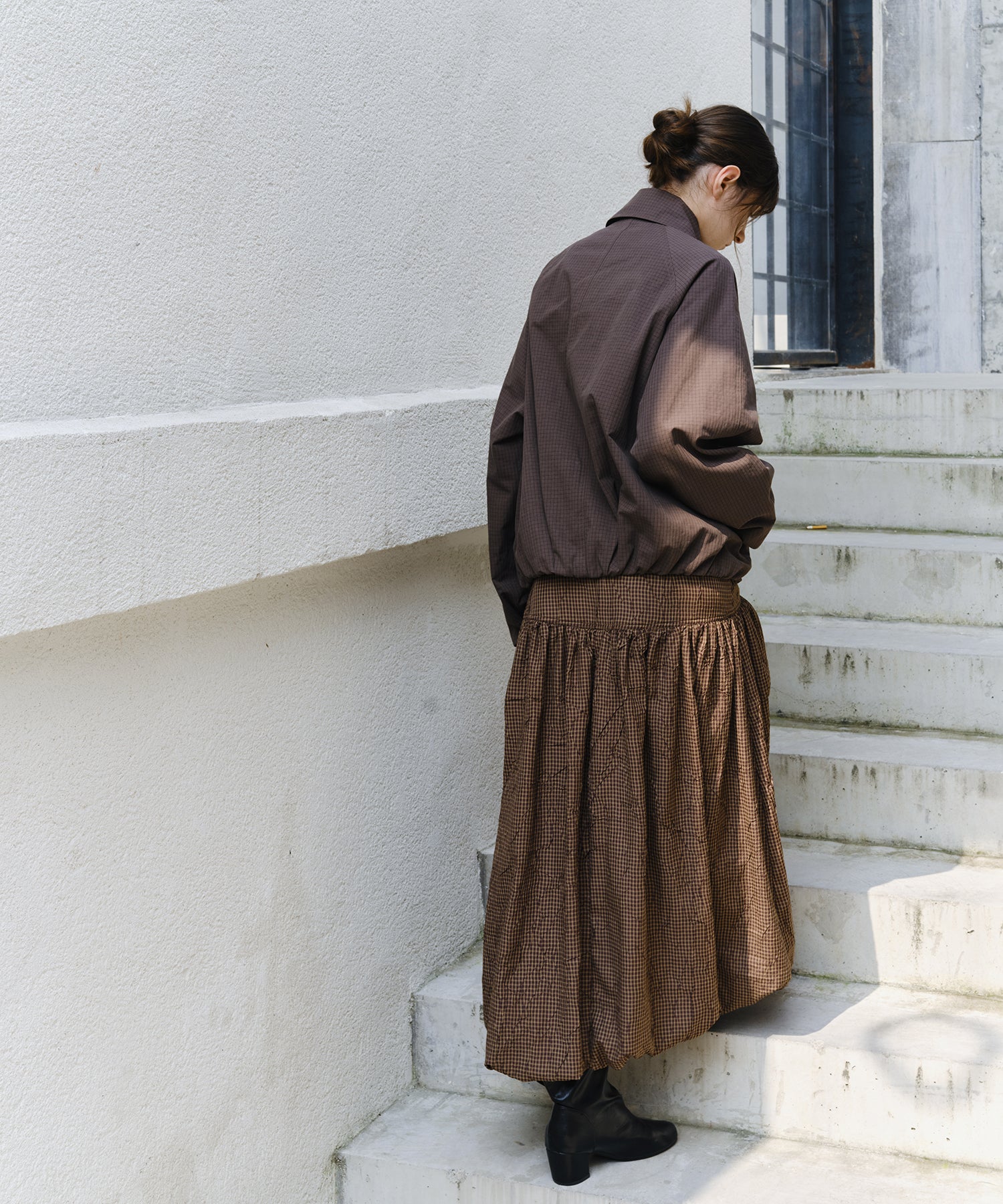 「9月下旬出荷予定」Vintage Check Balloon Long Skirt