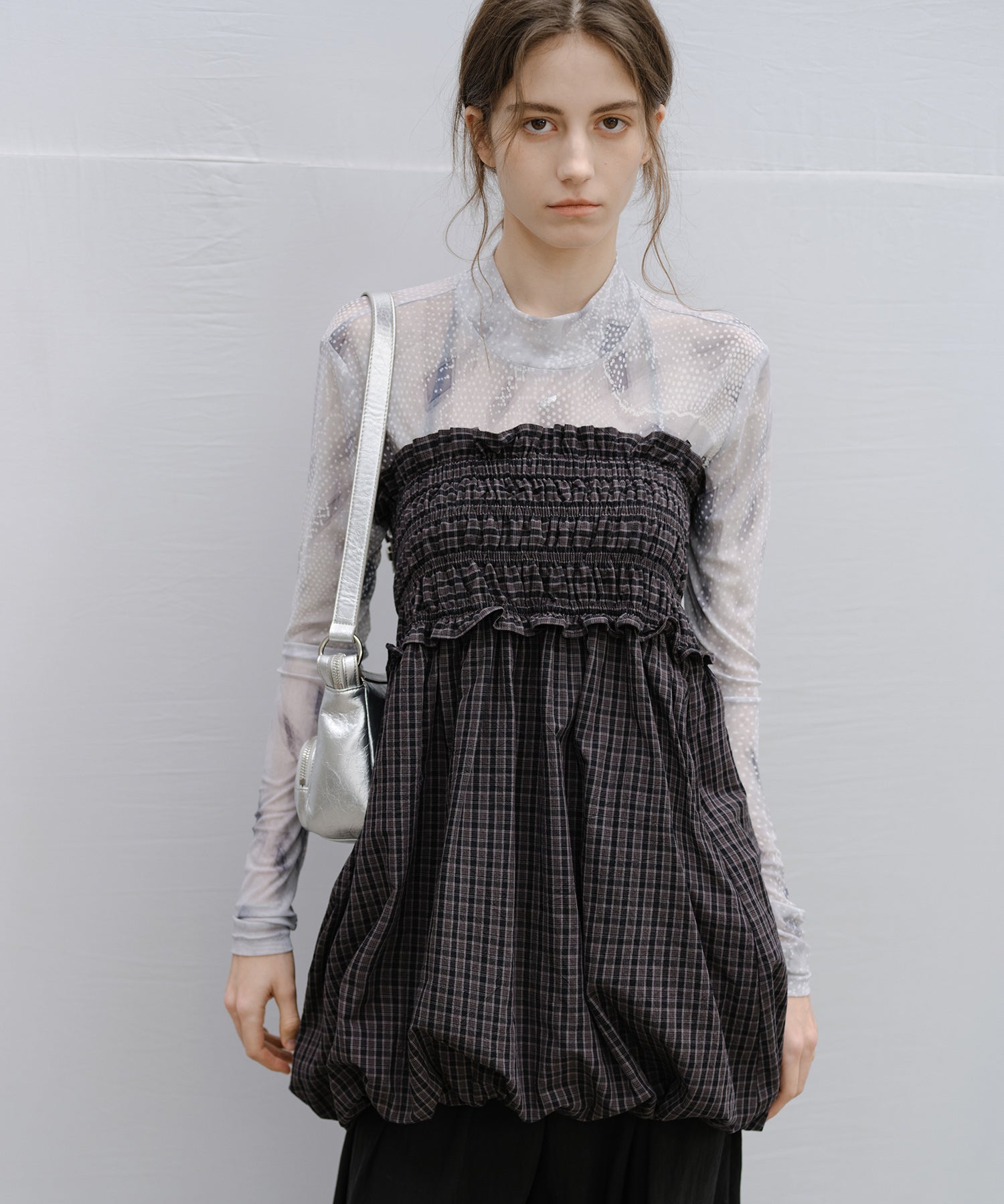 "Shipping from late February to early March" Abstract Print Sheer Mesh Top