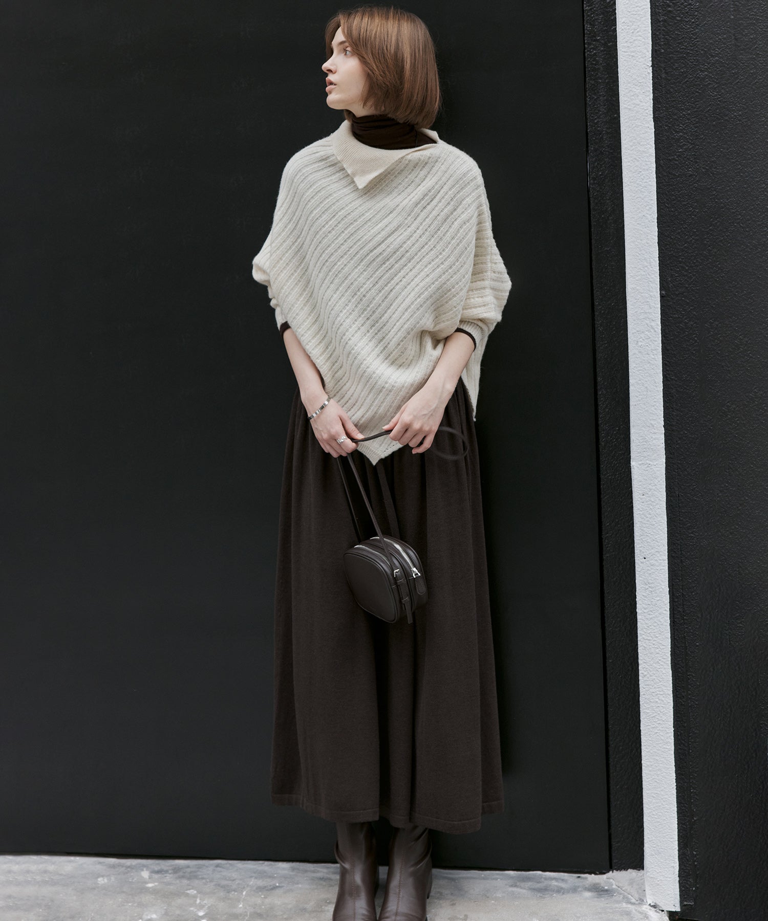 Asymmetric Textured Knit Sweater