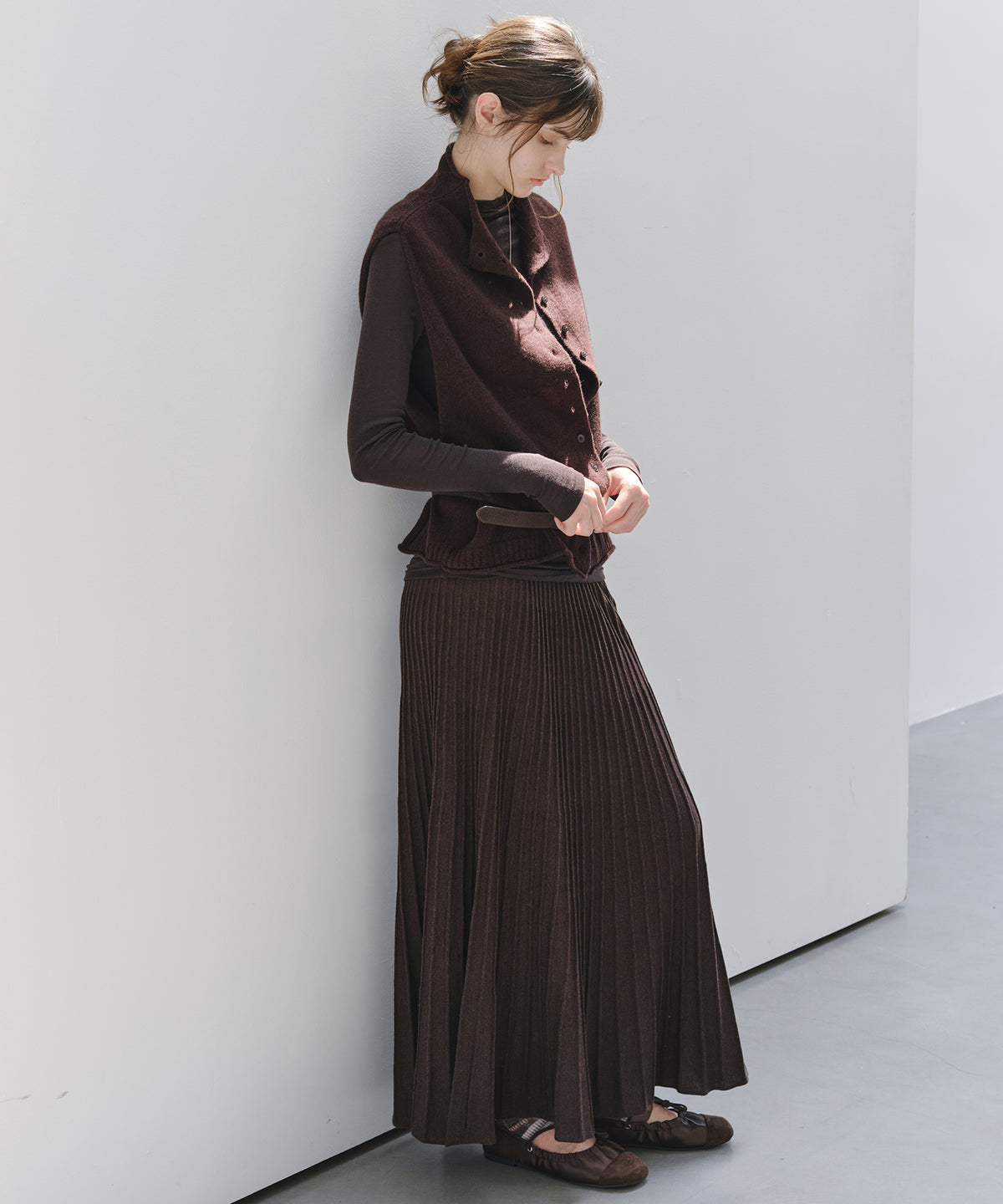 「10月下旬出荷予定」Wool-Silk Blend Pleated Knit Skirt