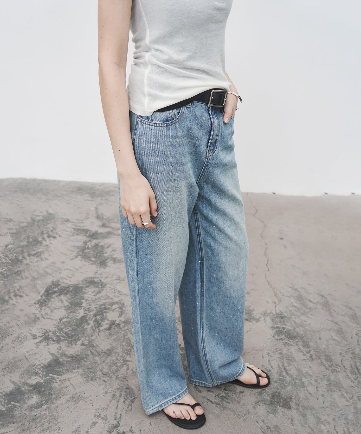 Gradient Rhinestone Wide-Leg Jeans
