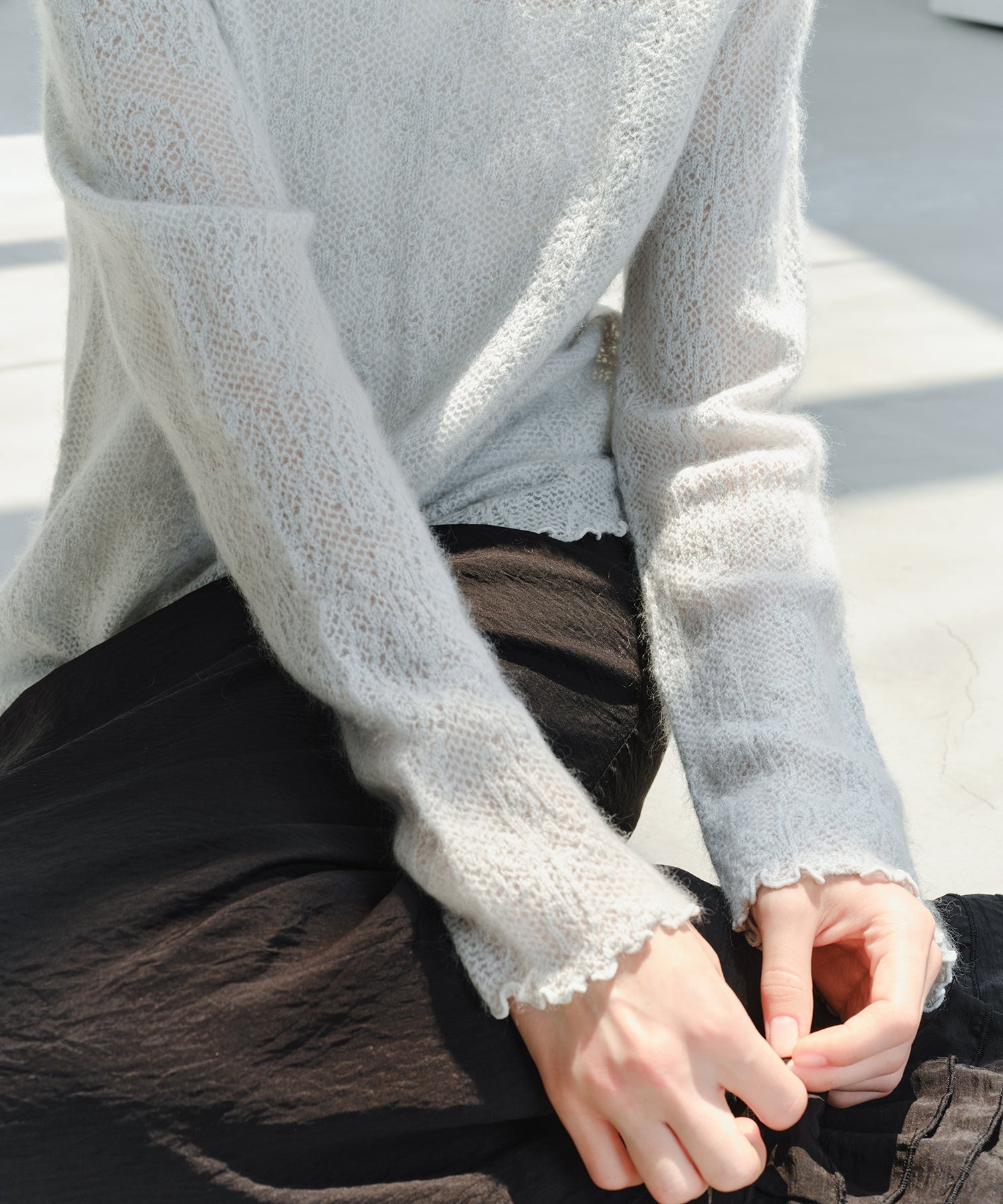 「9月下旬出荷予定」Sheer Jacquard Wool Silk Knit Top