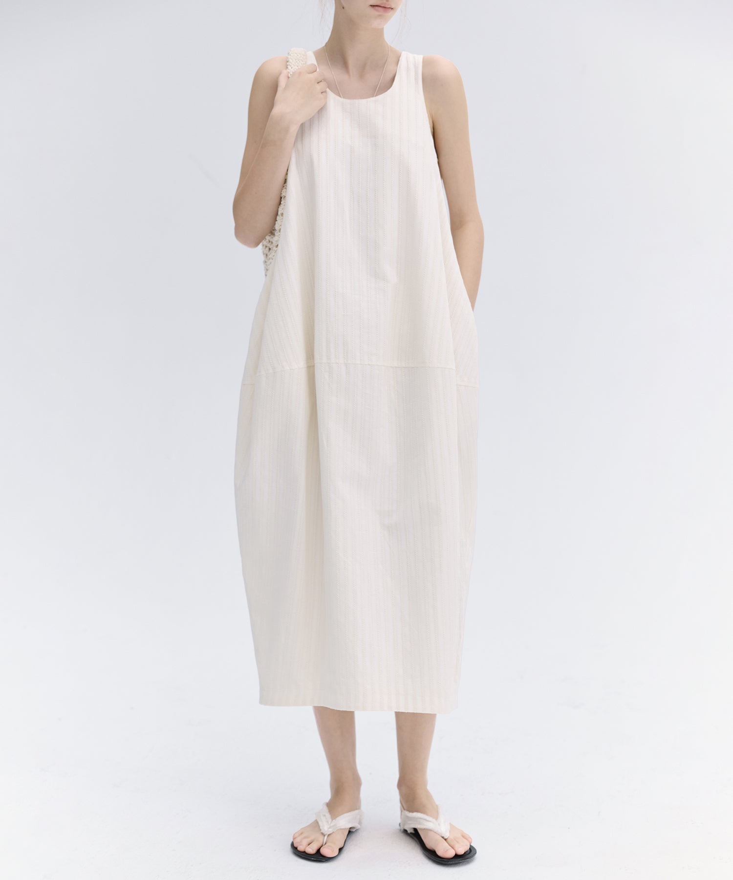 Jacquard Stripe Cocoon Sleeveless Dress