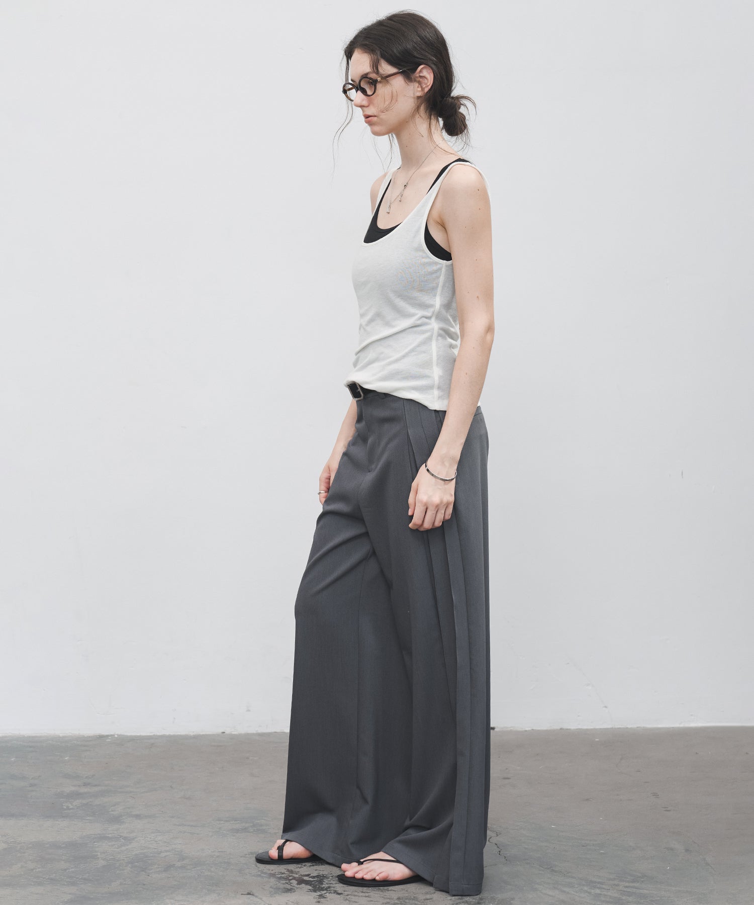 Side Pleat Wide Slacks