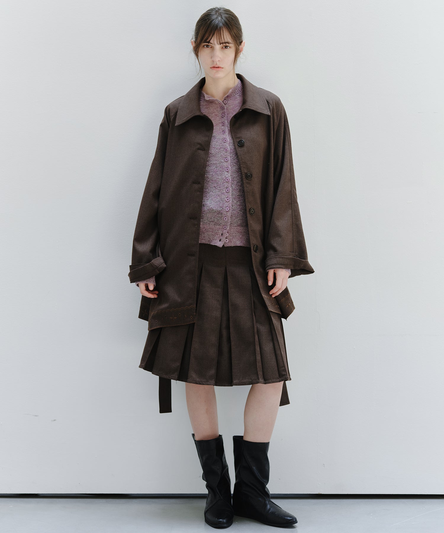 「9月下旬出荷予定」2WAY Faux Leather Pleated Midi Skirt