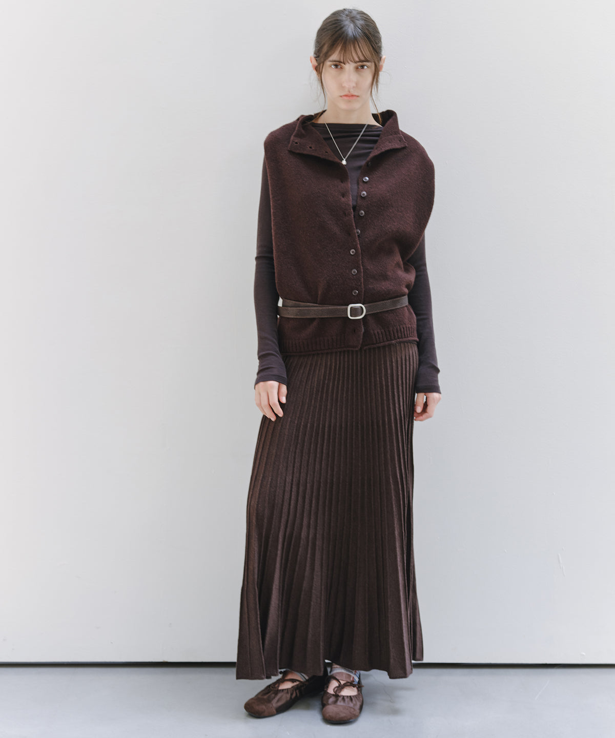 「10月下旬出荷予定」Wool-Silk Blend Pleated Knit Skirt