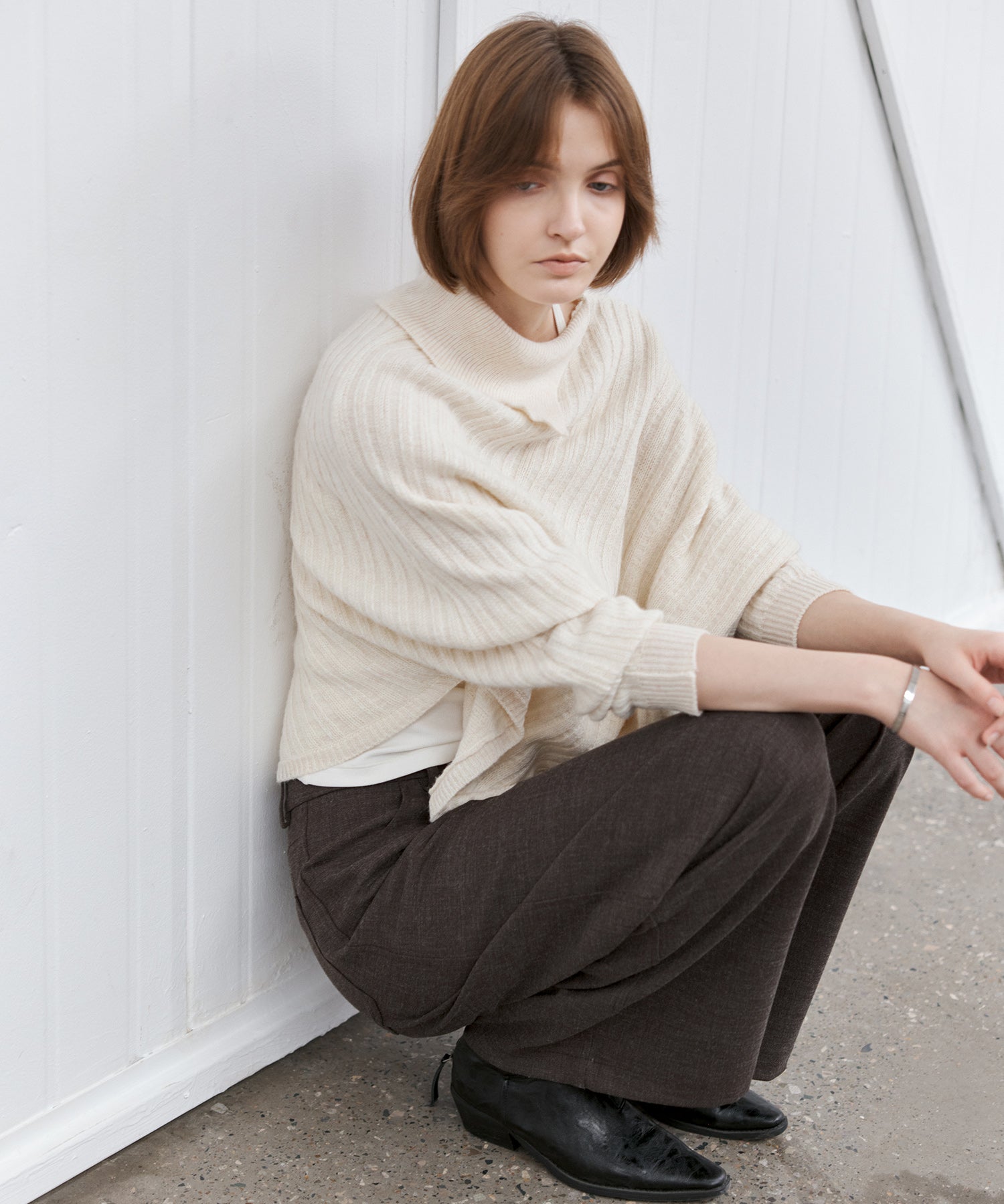 Asymmetric Textured Knit Sweater