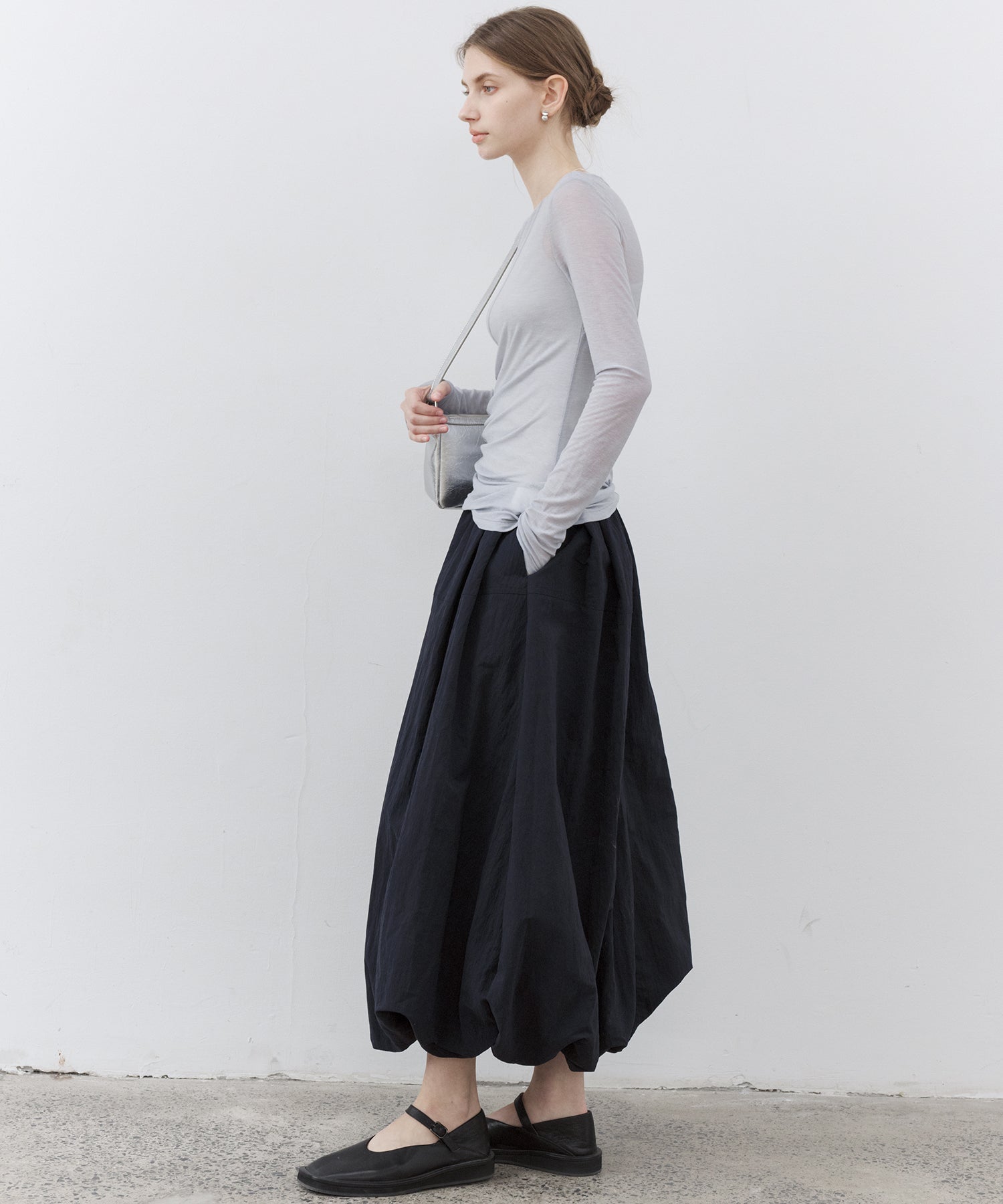 Structured Balloon Silhouette Long Skirt