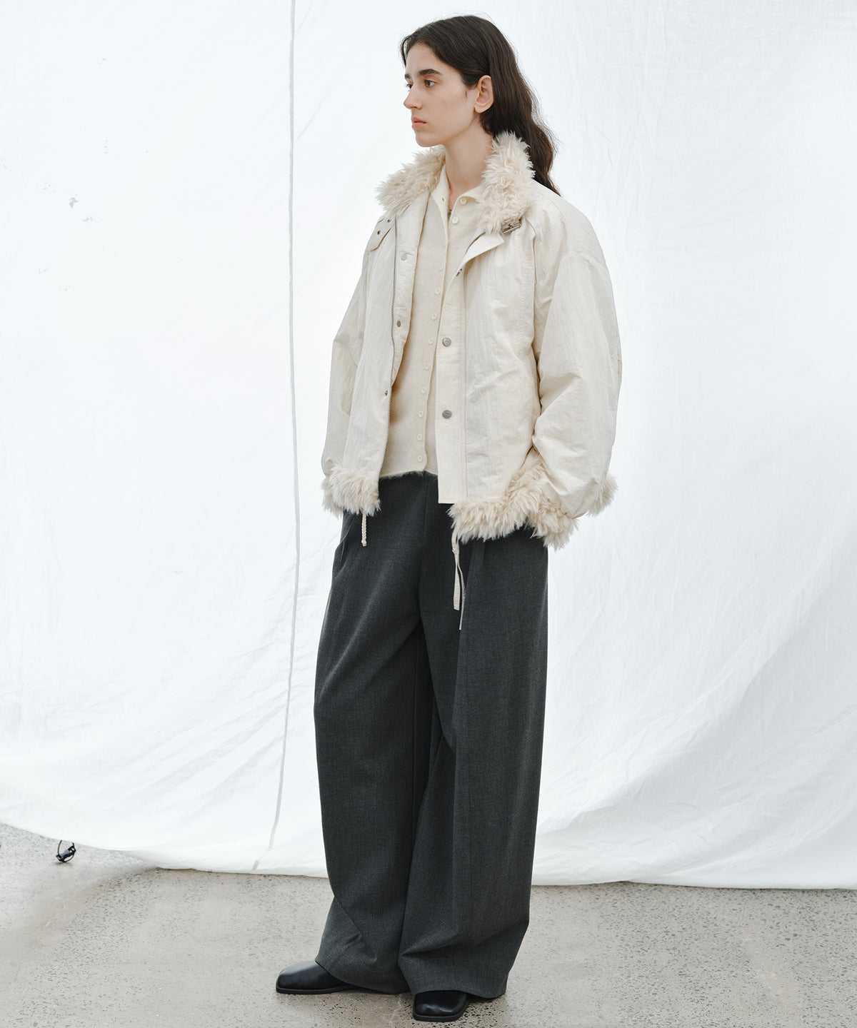「10月下旬出荷予定」Faux Fur Trim Stand Collar Short Down Jacket