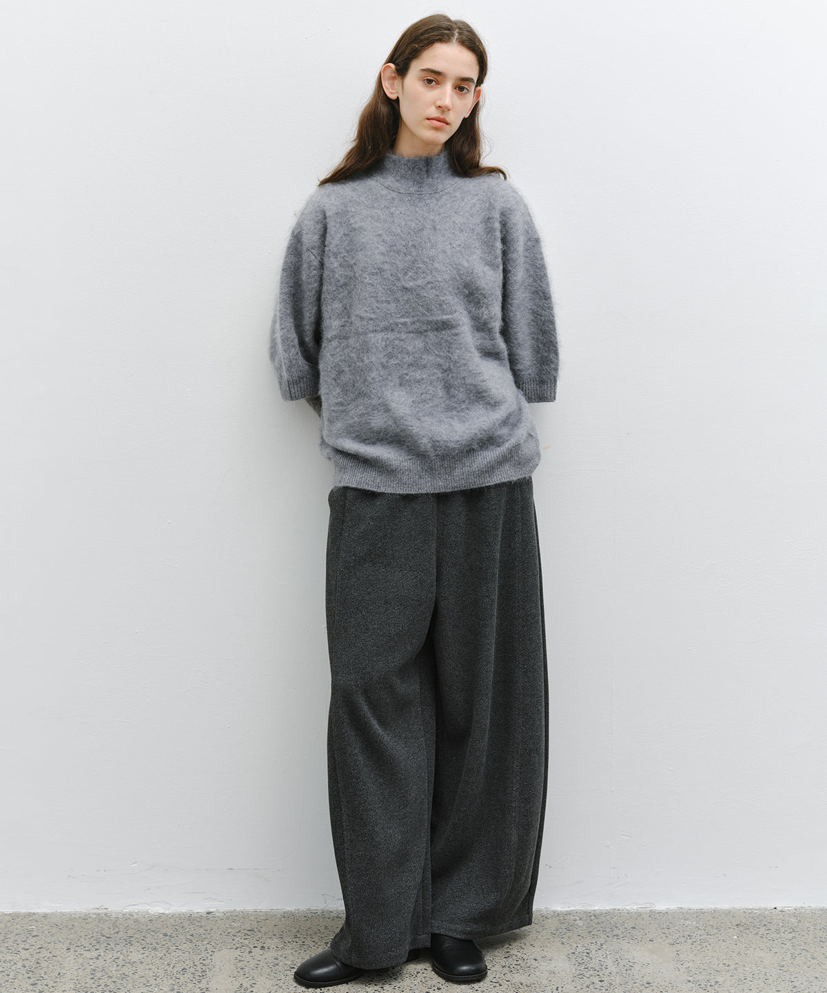 「10月下旬出荷予定」Brushed Cashmere-Blend Half Sleeve Knit Top