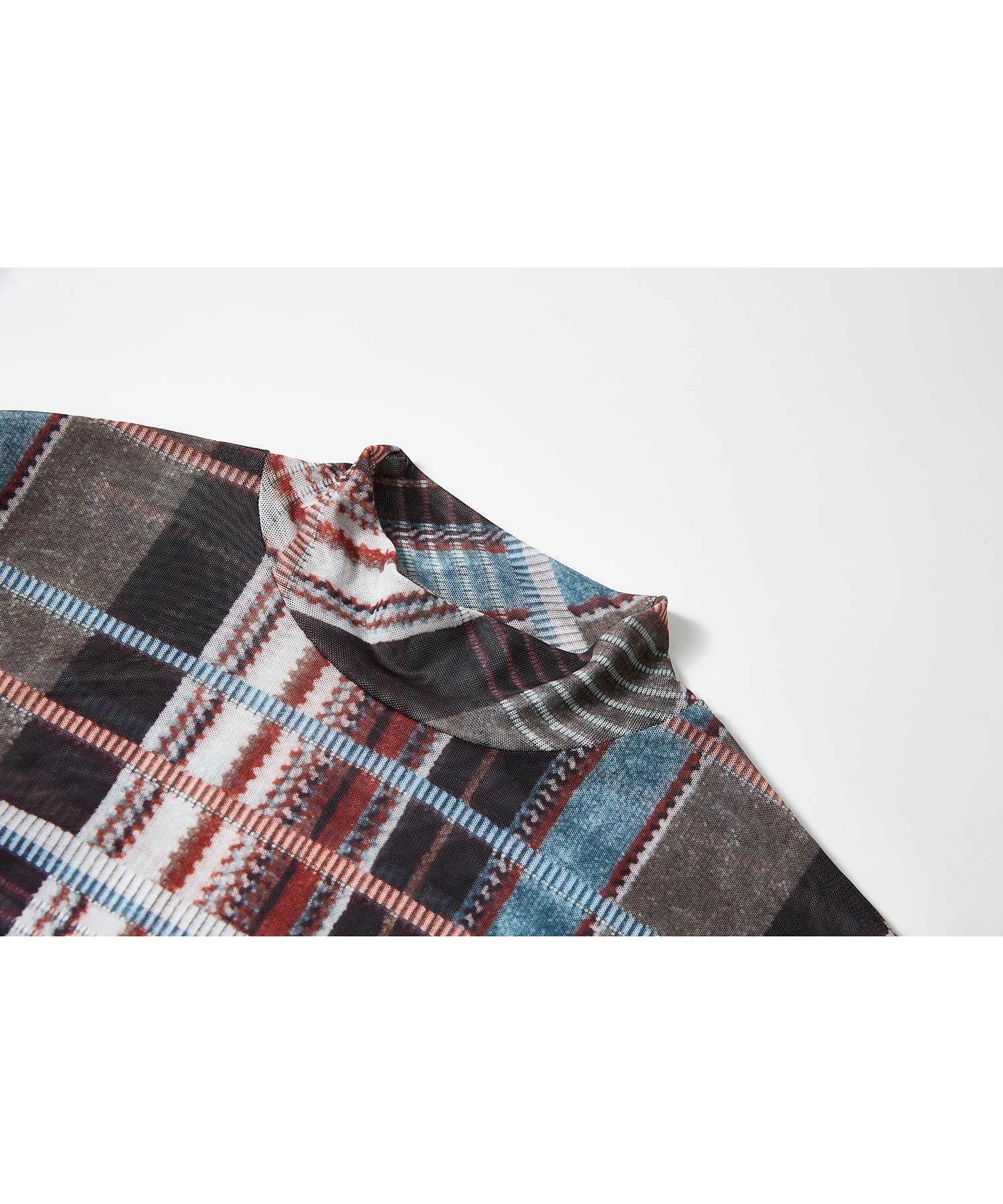 「9月下旬出荷予定」Vintage Check Sheer High Neck Top