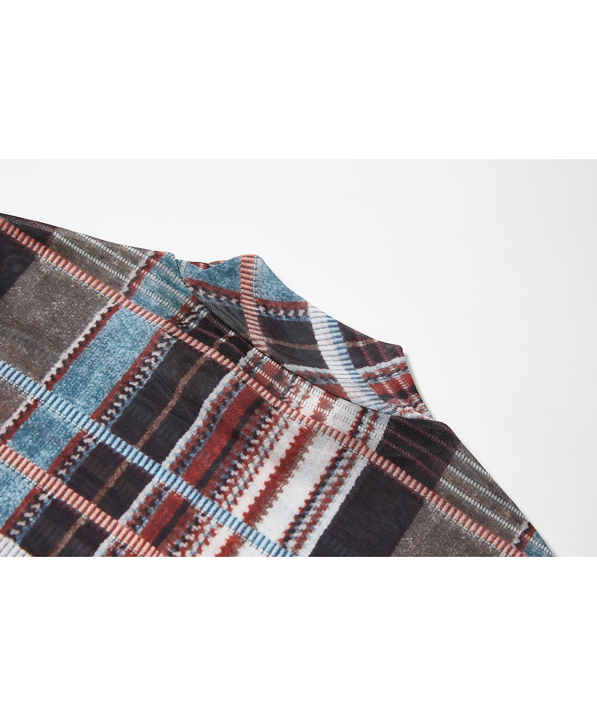 「9月下旬出荷予定」Vintage Check Sheer High Neck Top