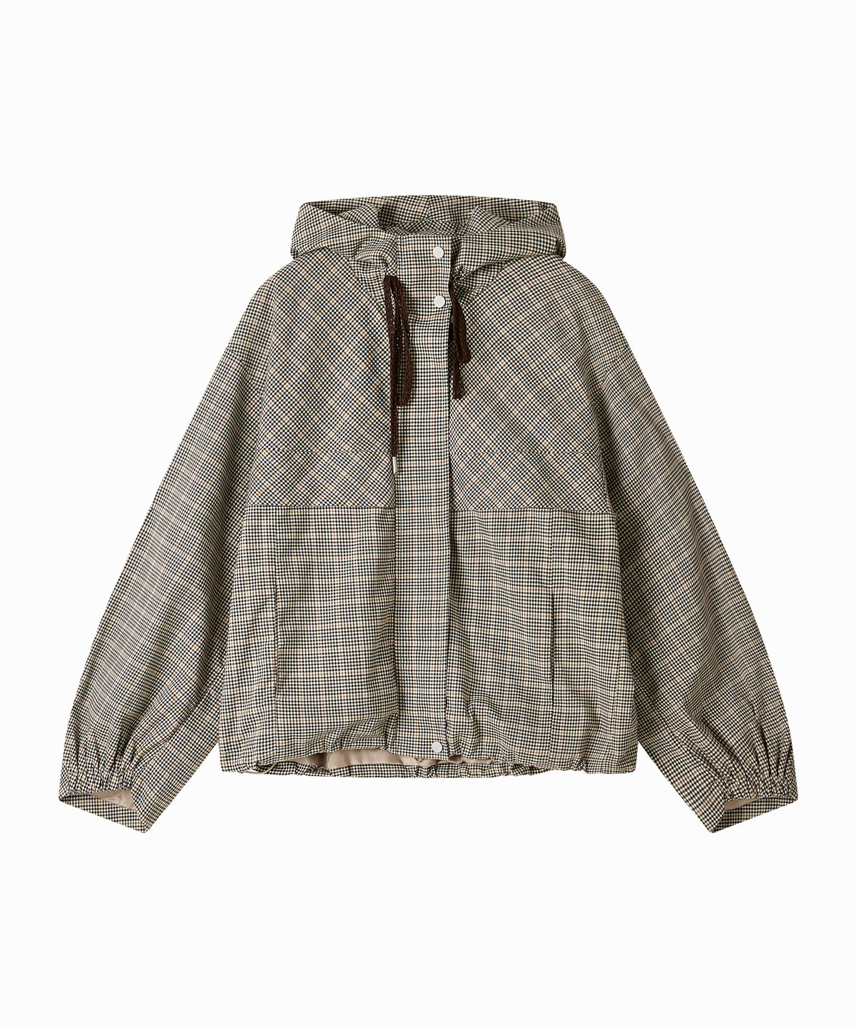 「10月下旬出荷予定」Checked Drawstring Hooded Short Jacket