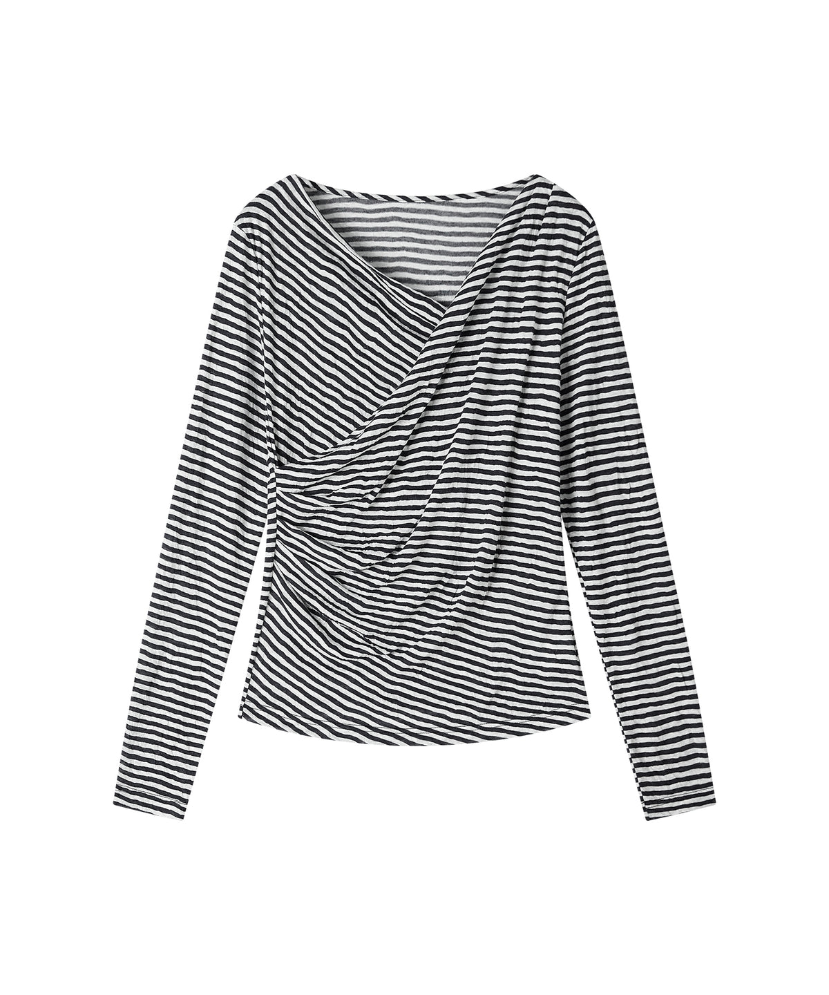 「9月下旬出荷予定」Cross Drape Neck Striped Long Sleeve Top