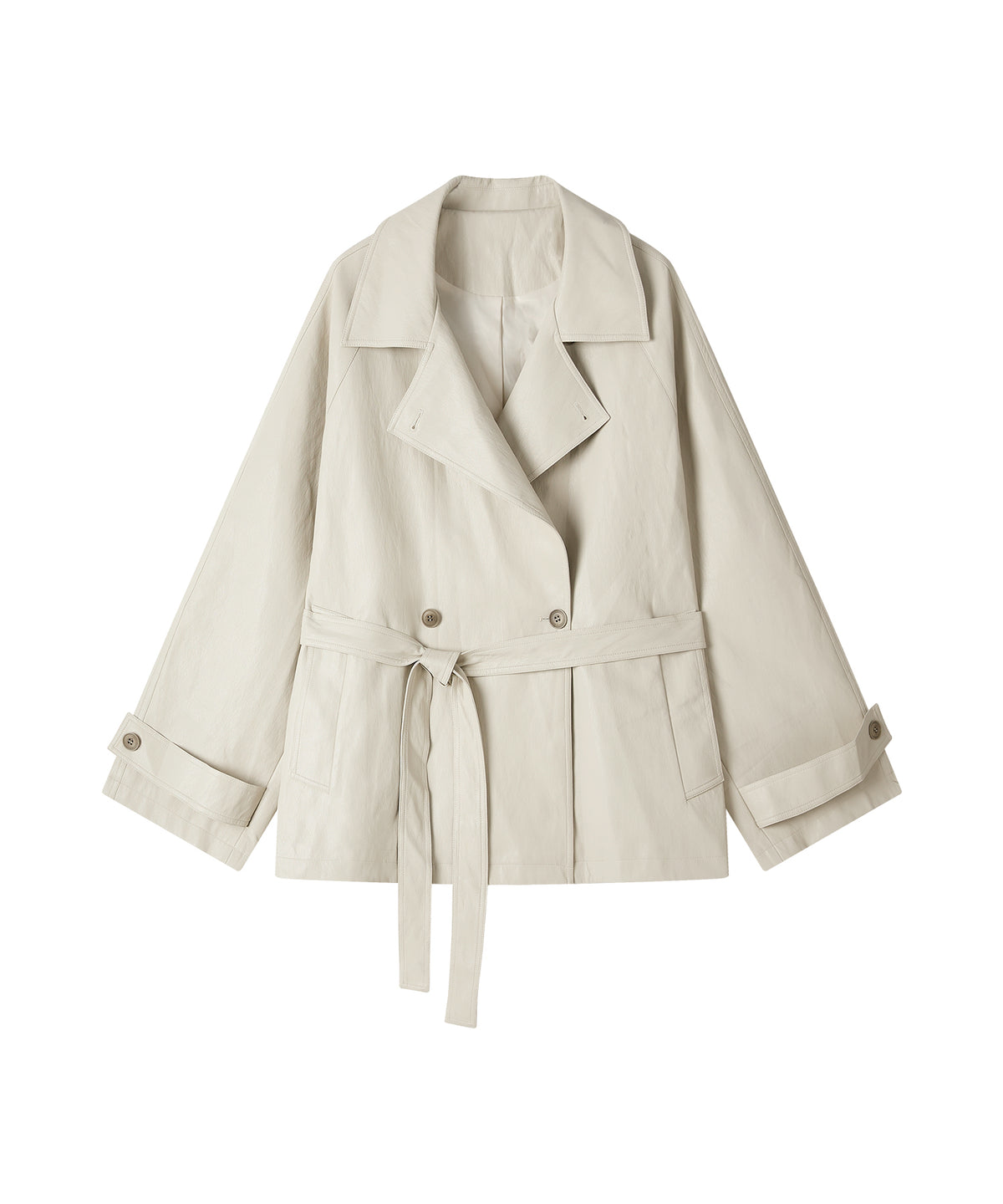 「9月下旬出荷予定」Belted Faux Leather Short Trench Jacket