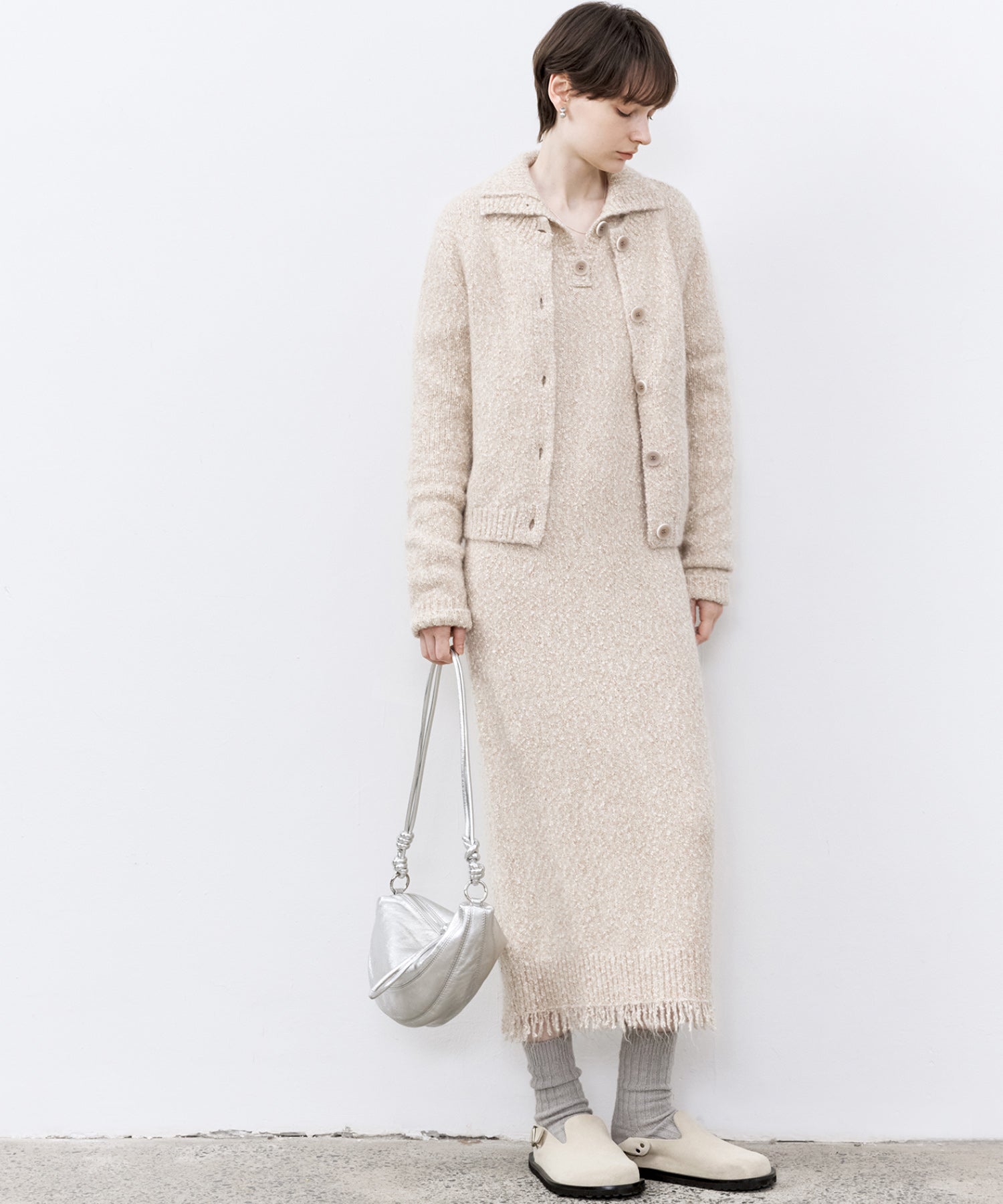 Nepped Knit Cardigan with Tweed Texture