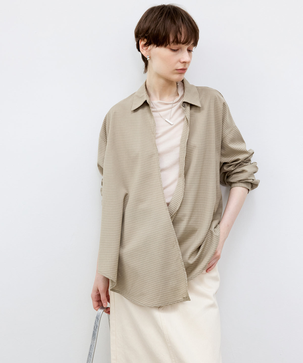 Wrap-Front Waist Tie Design Shirt