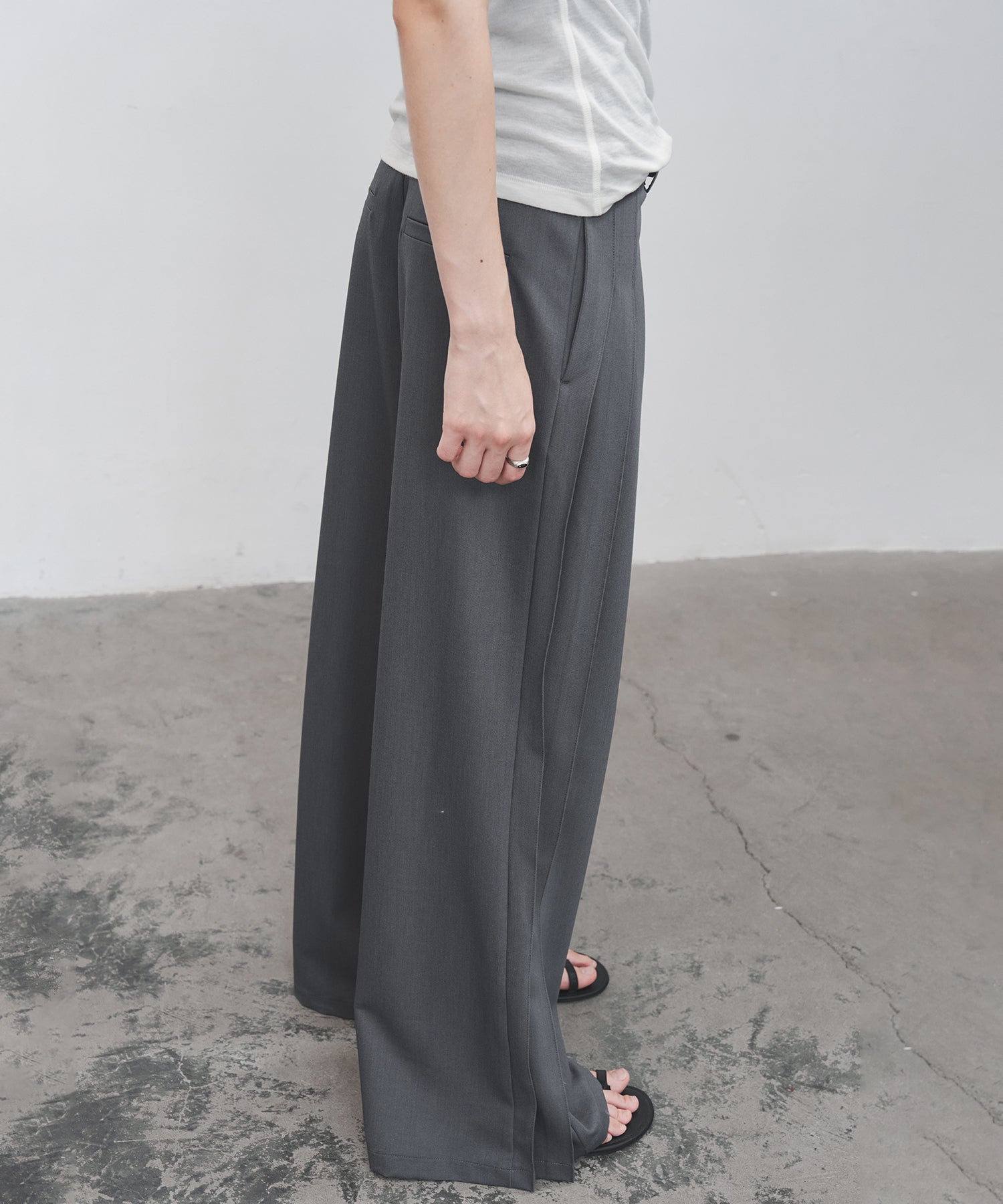 Side Pleat Wide Slacks