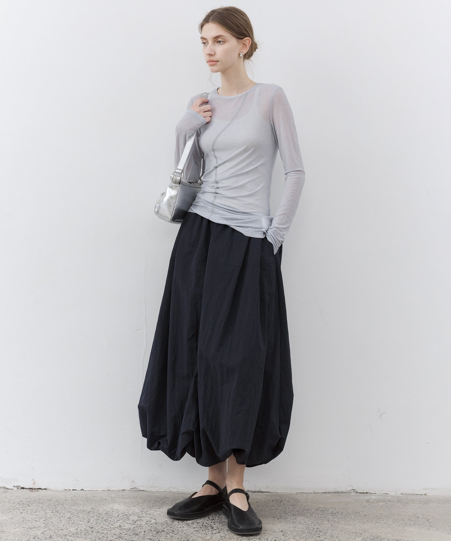 Structured Balloon Silhouette Long Skirt
