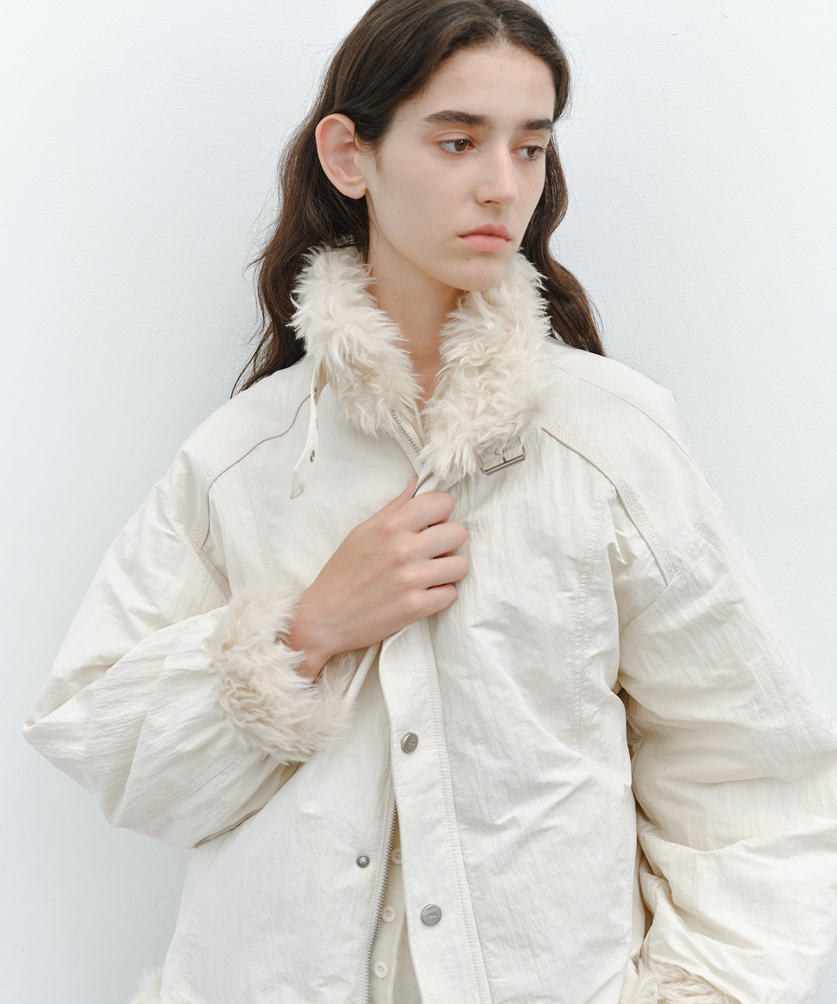 「10月下旬出荷予定」Faux Fur Trim Stand Collar Short Down Jacket