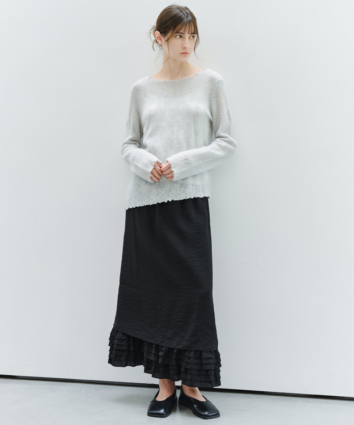 「9月下旬出荷予定」Sheer Jacquard Wool Silk Knit Top