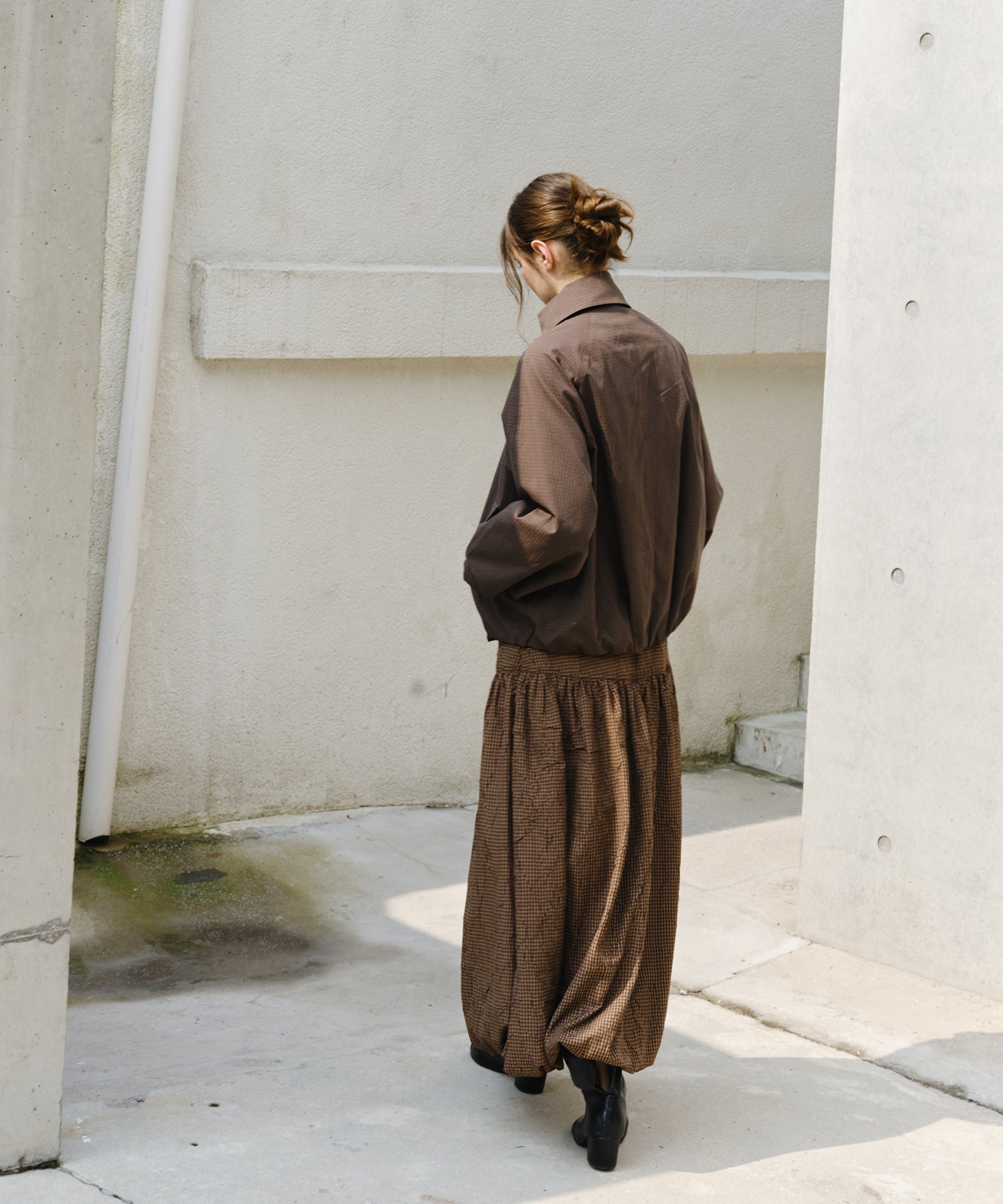 「9月下旬出荷予定」Vintage Check Balloon Long Skirt