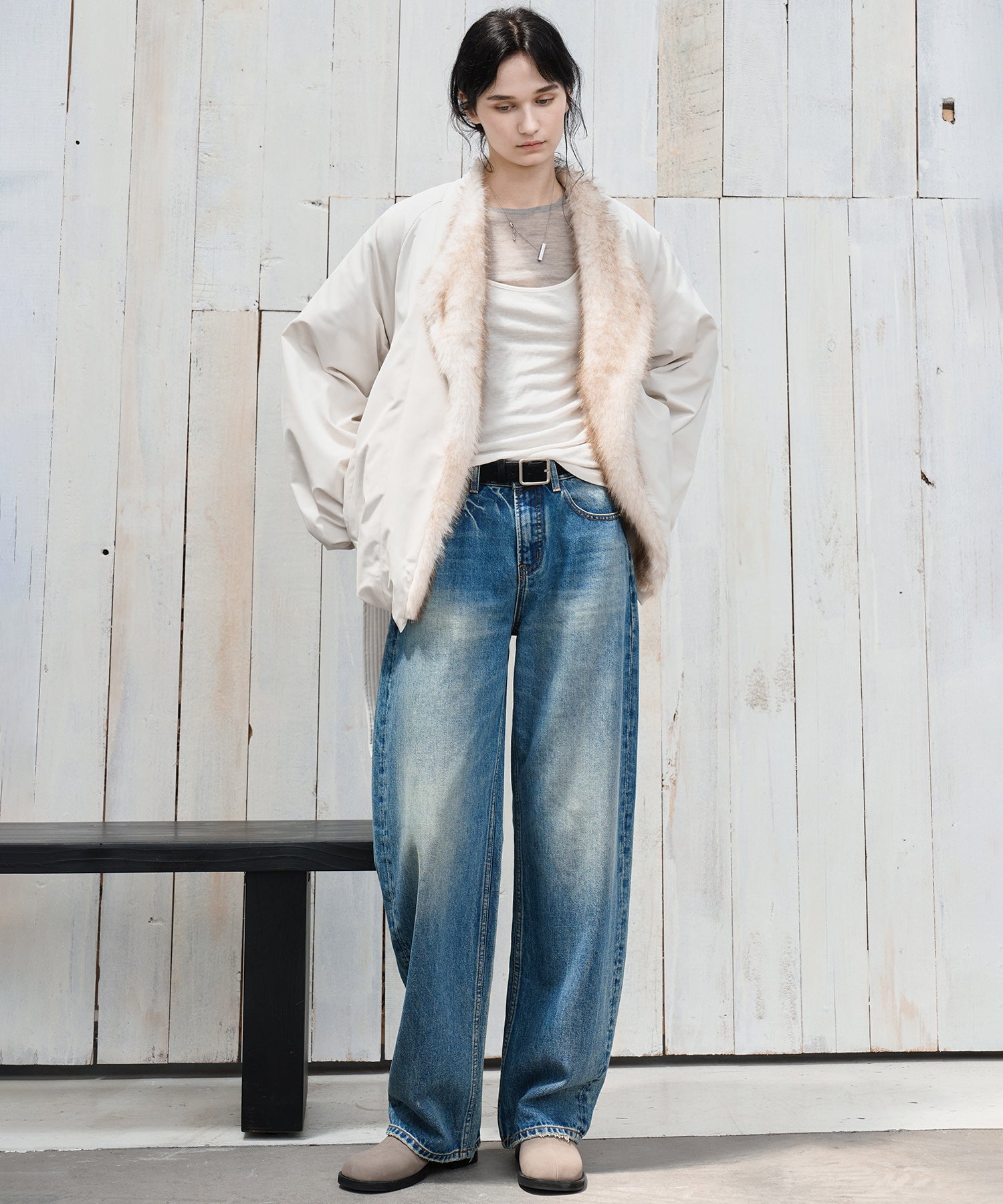 Faux Fur Collar Balloon Down Jacket