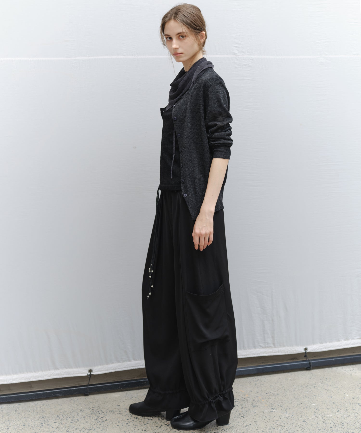 "Ships early March" Sheer Slub Yarn Crewneck Cardigan Set (with Scarf)