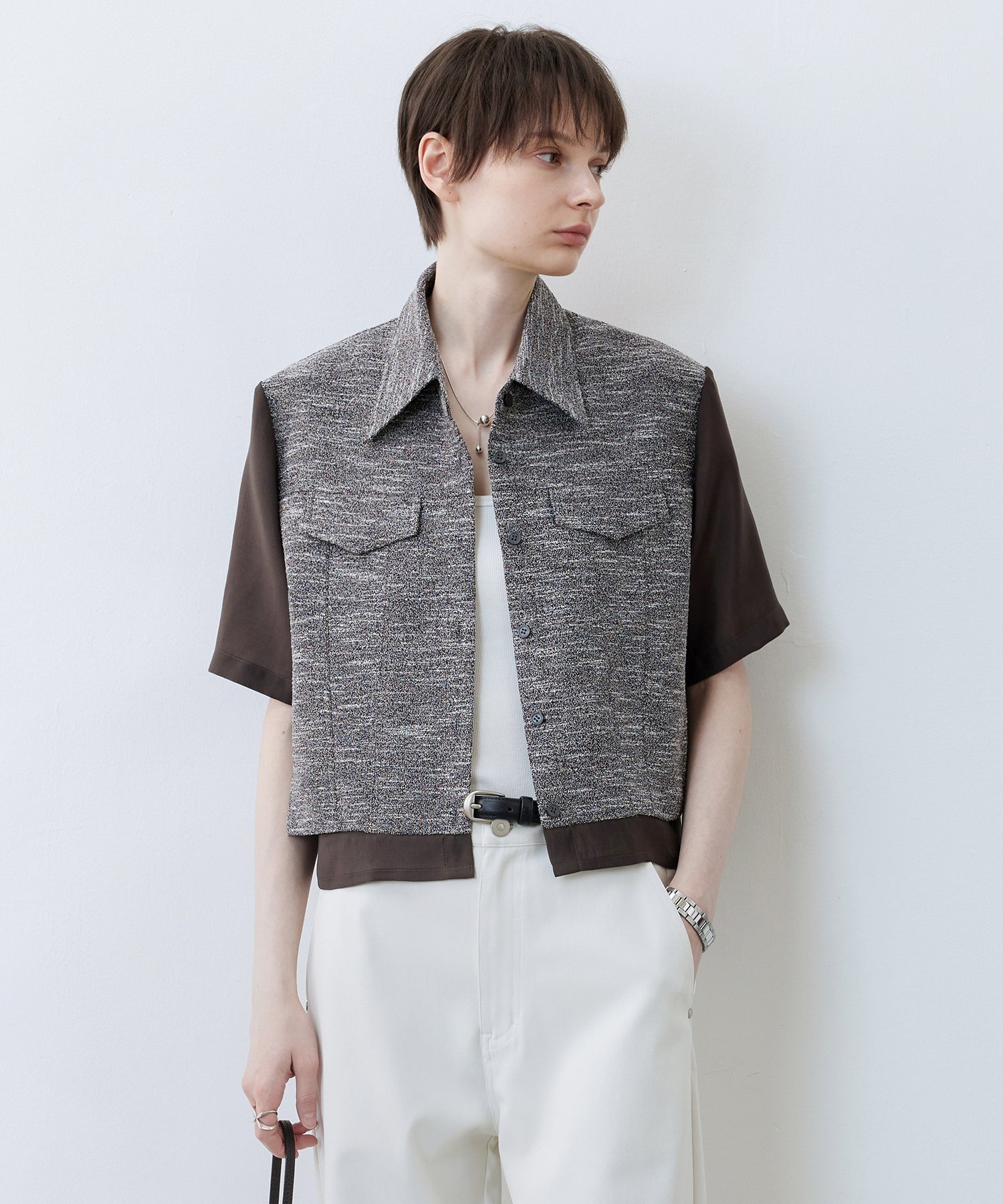 Textured Combo Cropped Shirt