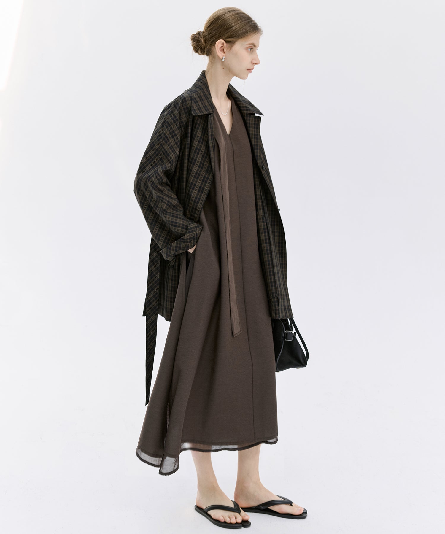 Acetate-Blend V-Neck Ribbon Detail Sleeveless Dress