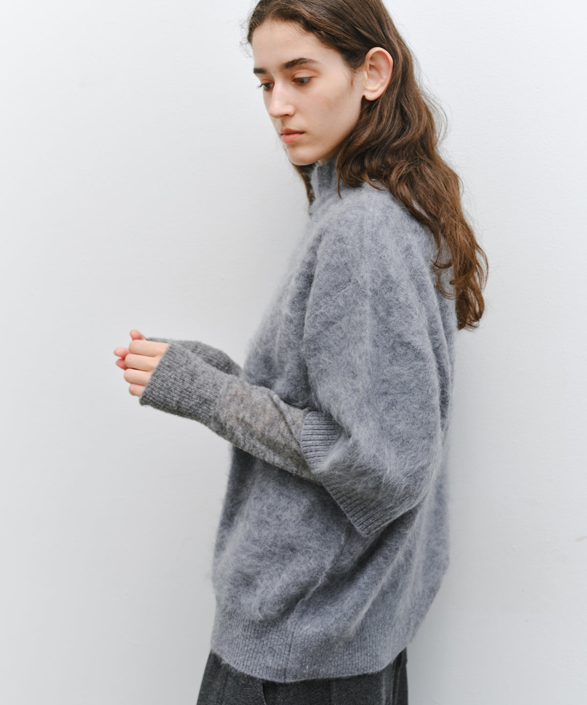 「10月下旬出荷予定」Brushed Cashmere-Blend Half Sleeve Knit Top