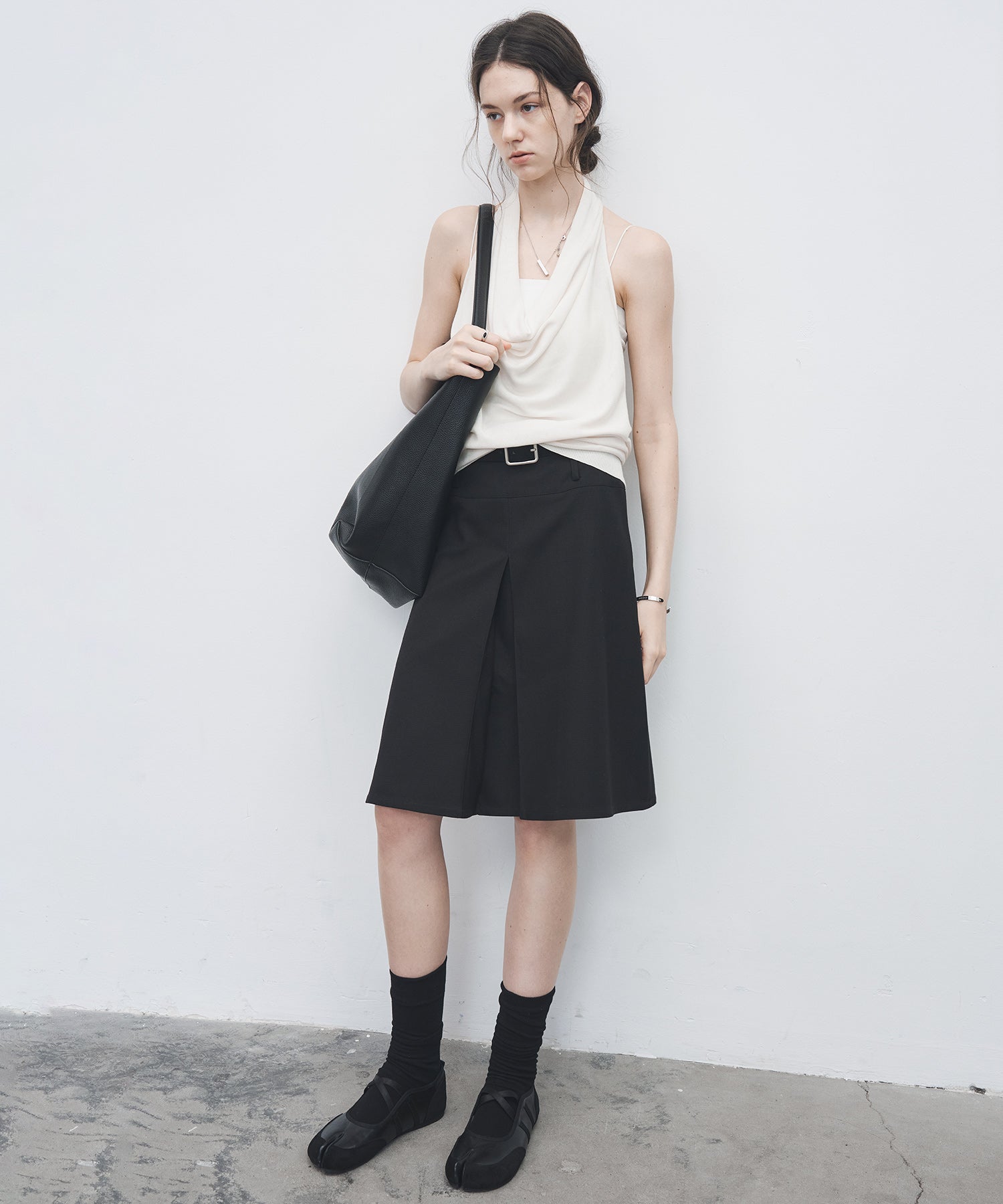 2-Way Pleated Suit Midi Skirt – High Waist A-Line Fit