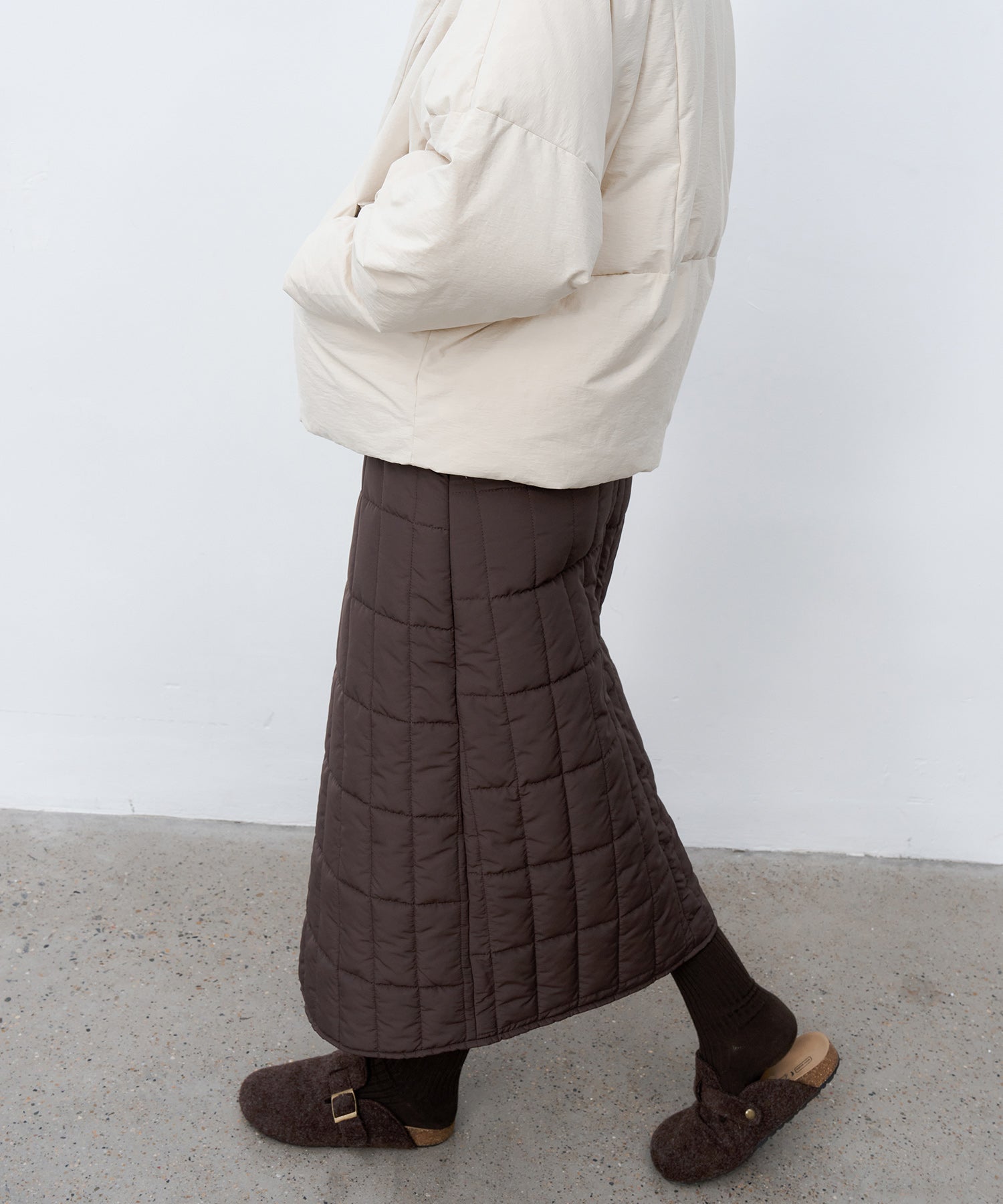 Quilted Overlap Long Skirt Straight Silhouette Padded Warm Winter Skirt