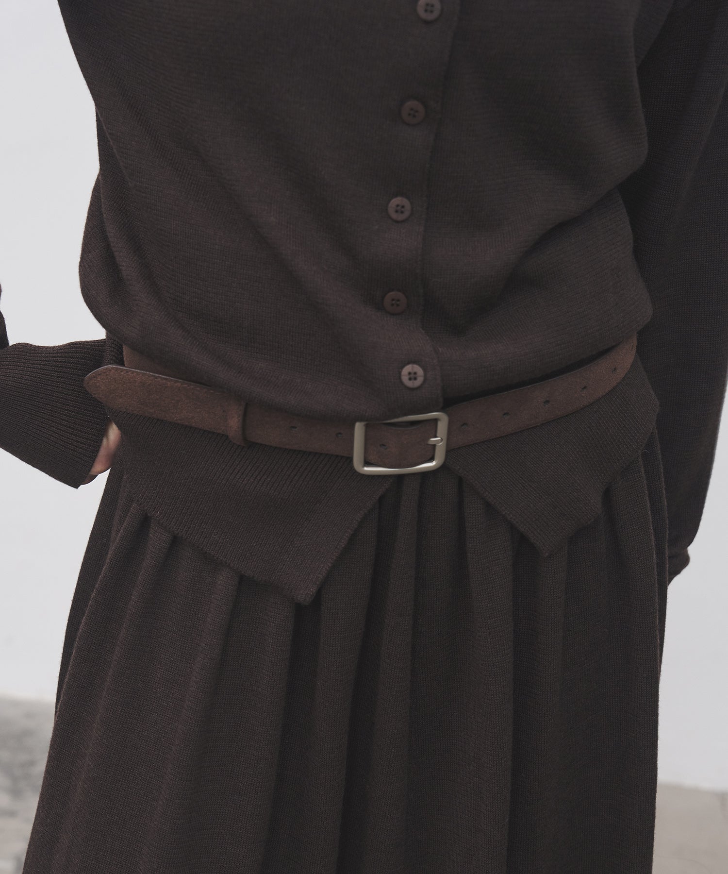 Minimalist Suede Leather Belt with Matte Silver Buckle