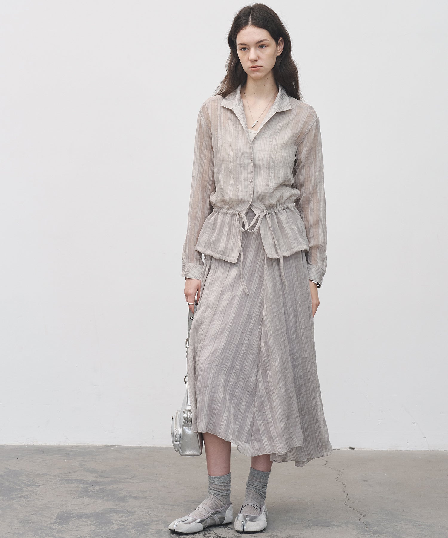Drawstring Crinkled Check Shirt Jacket – Oversized Fit