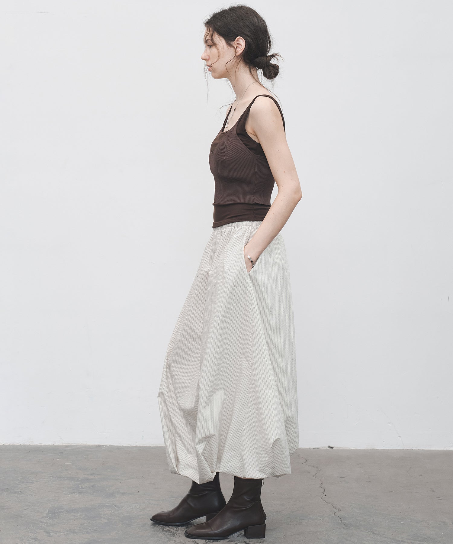 Twist-Detail Striped Balloon Skirt