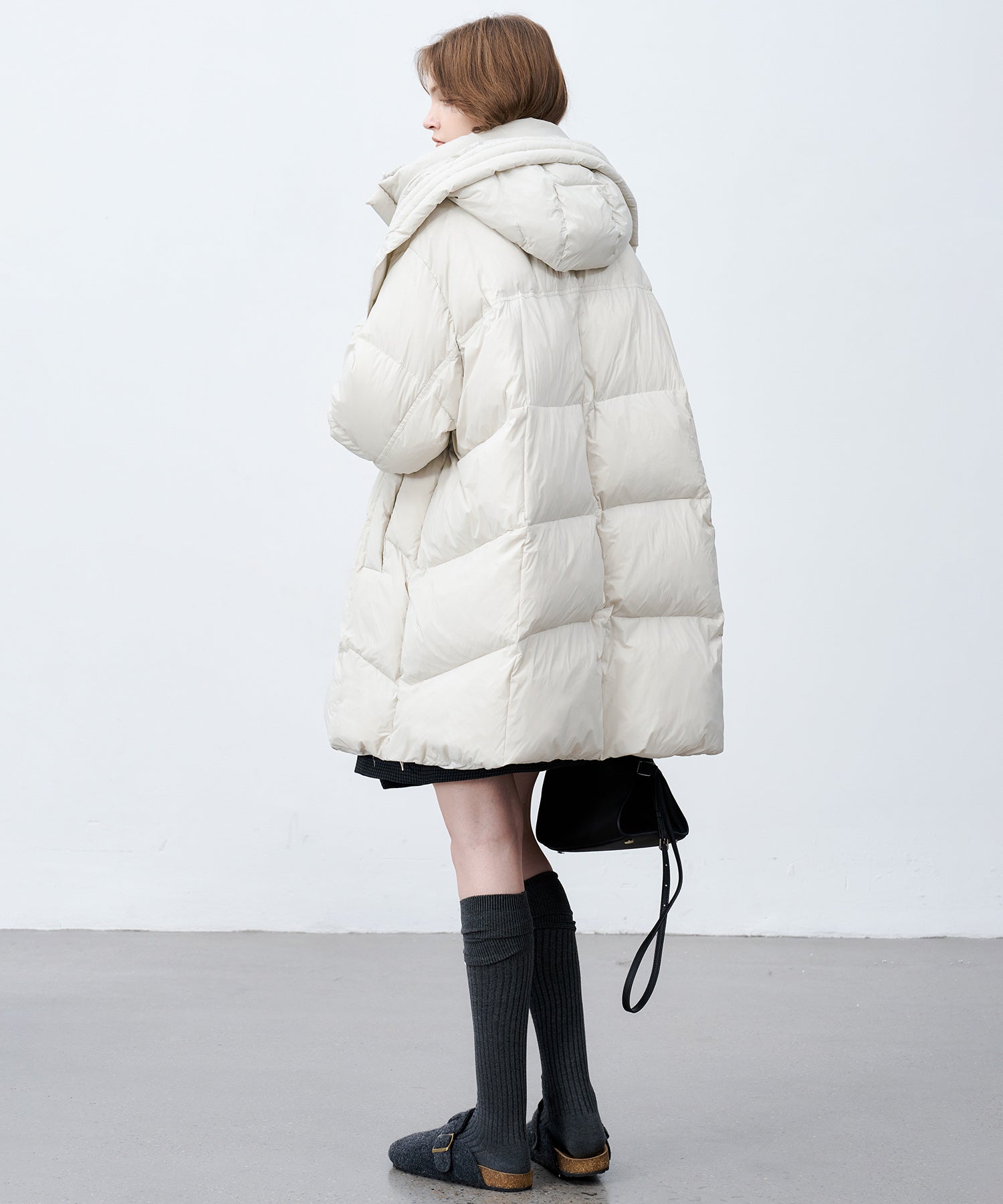 Mid-Length Stand Collar Hooded Oversize Down Coat