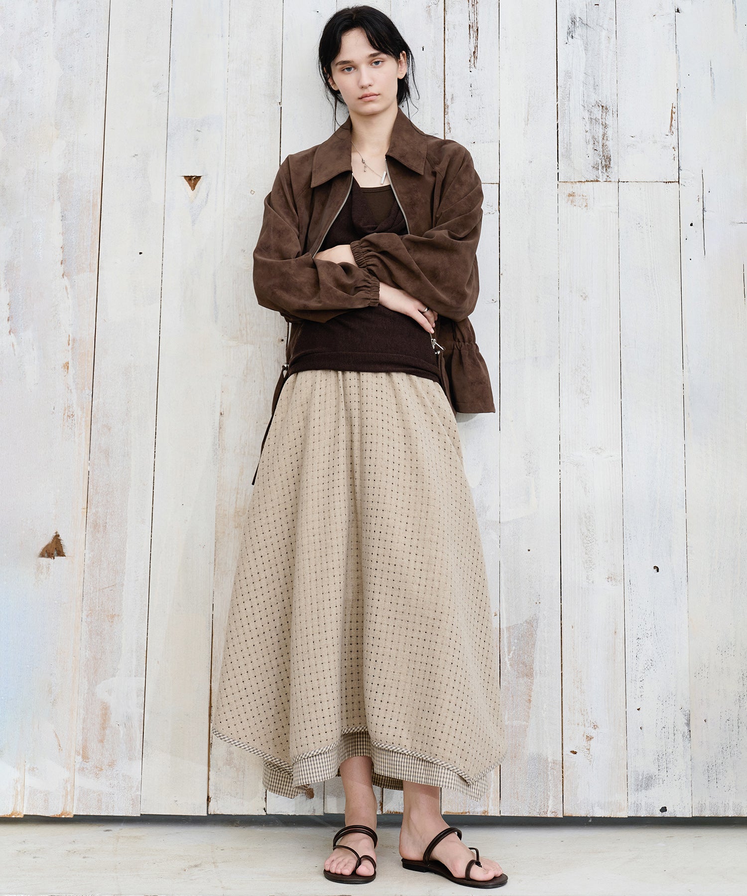 Cut-Out Layered High-Waist A-Line Midi Flare Skirt