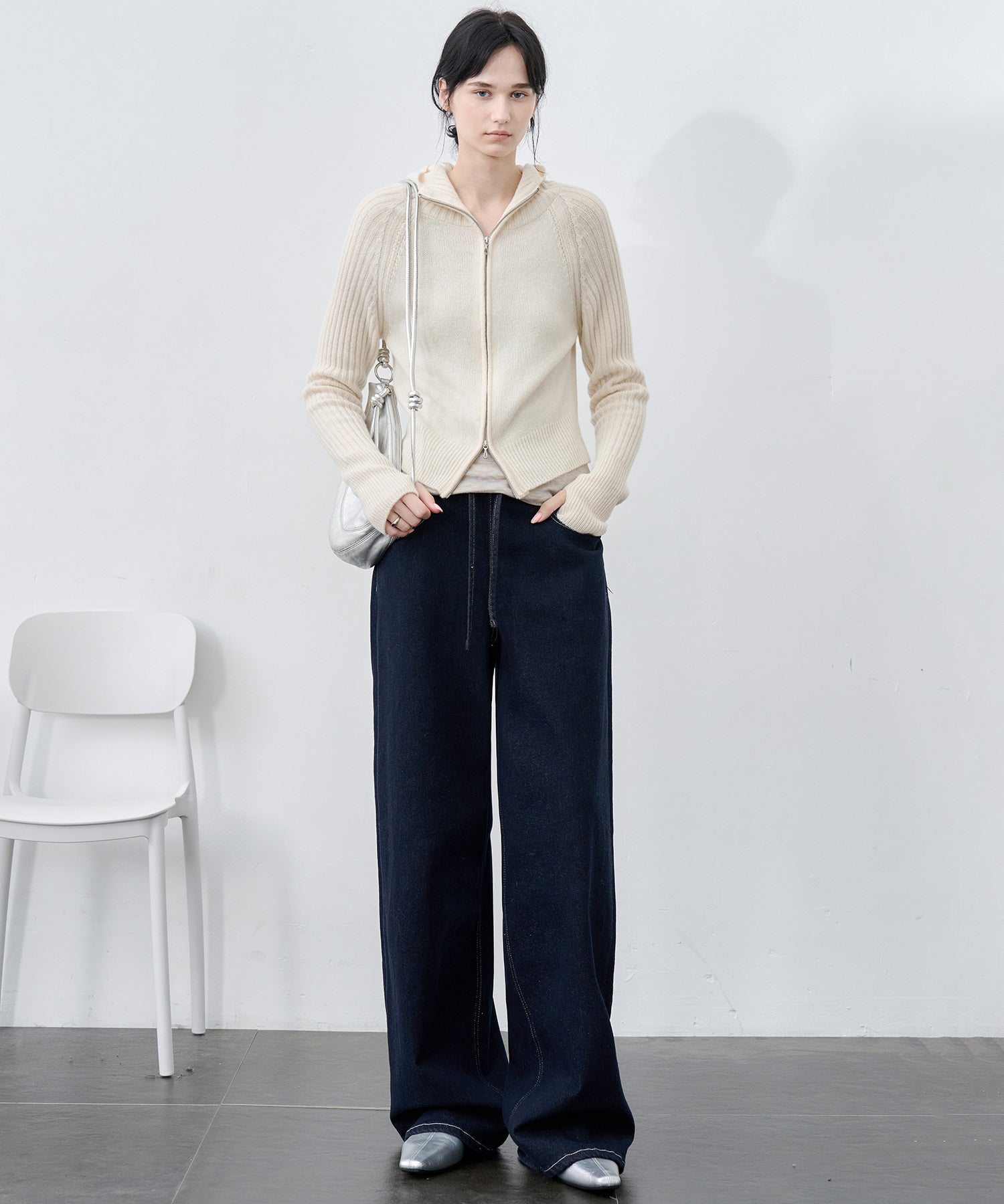 100% Wool Open Front Hooded Knit Cardigan