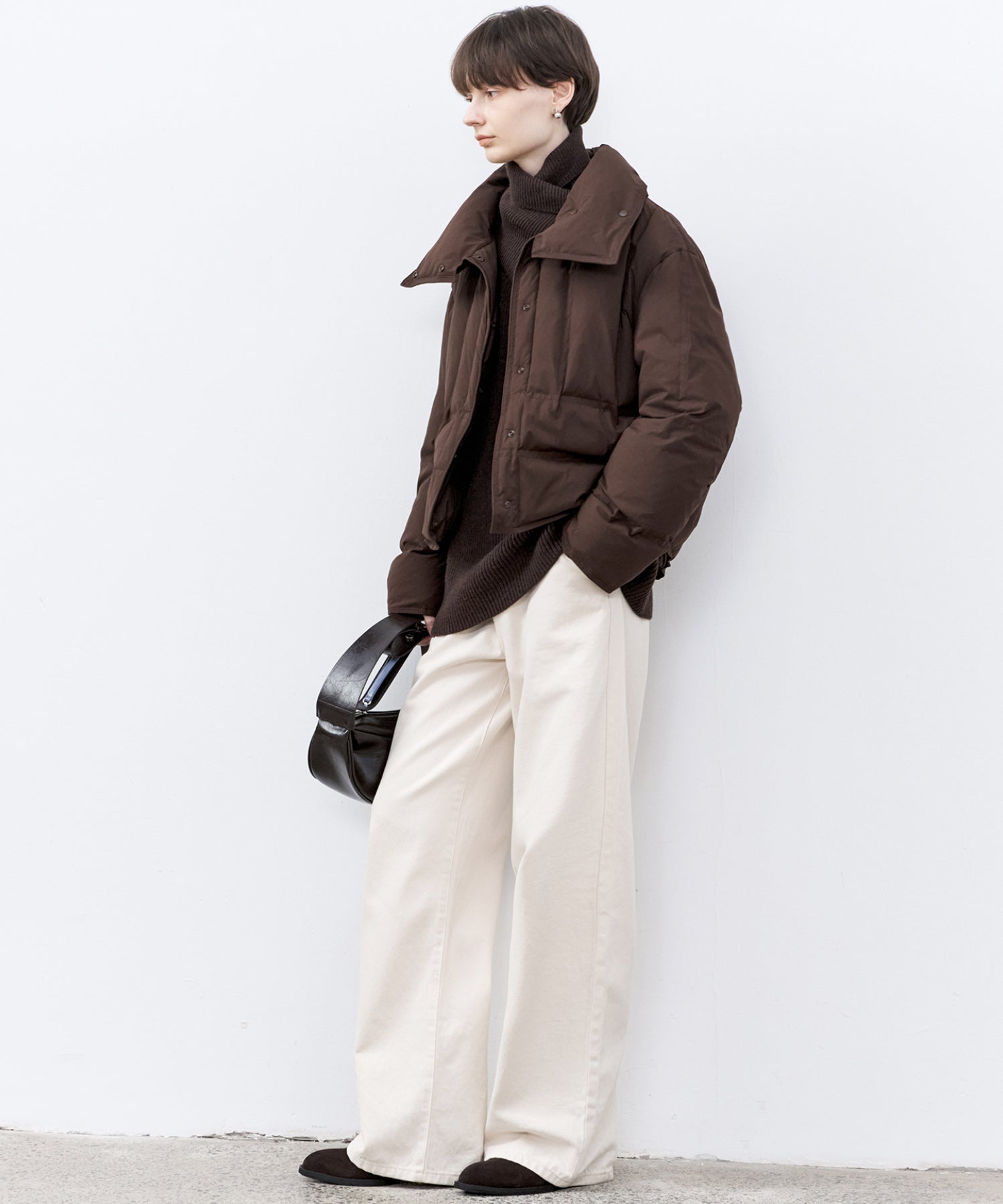 Relaxed Fit Wool-Blend Sweater with Crossed High Neck