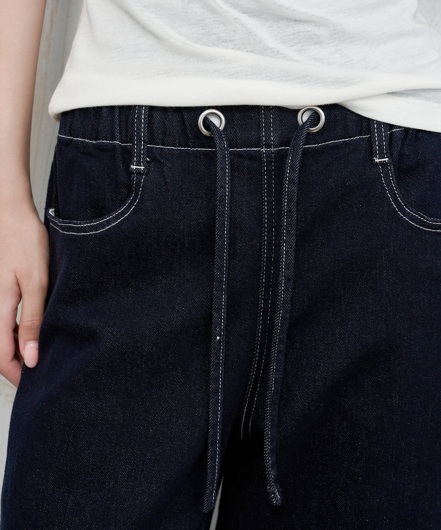 Drawstring Straight Washed Denim Pants