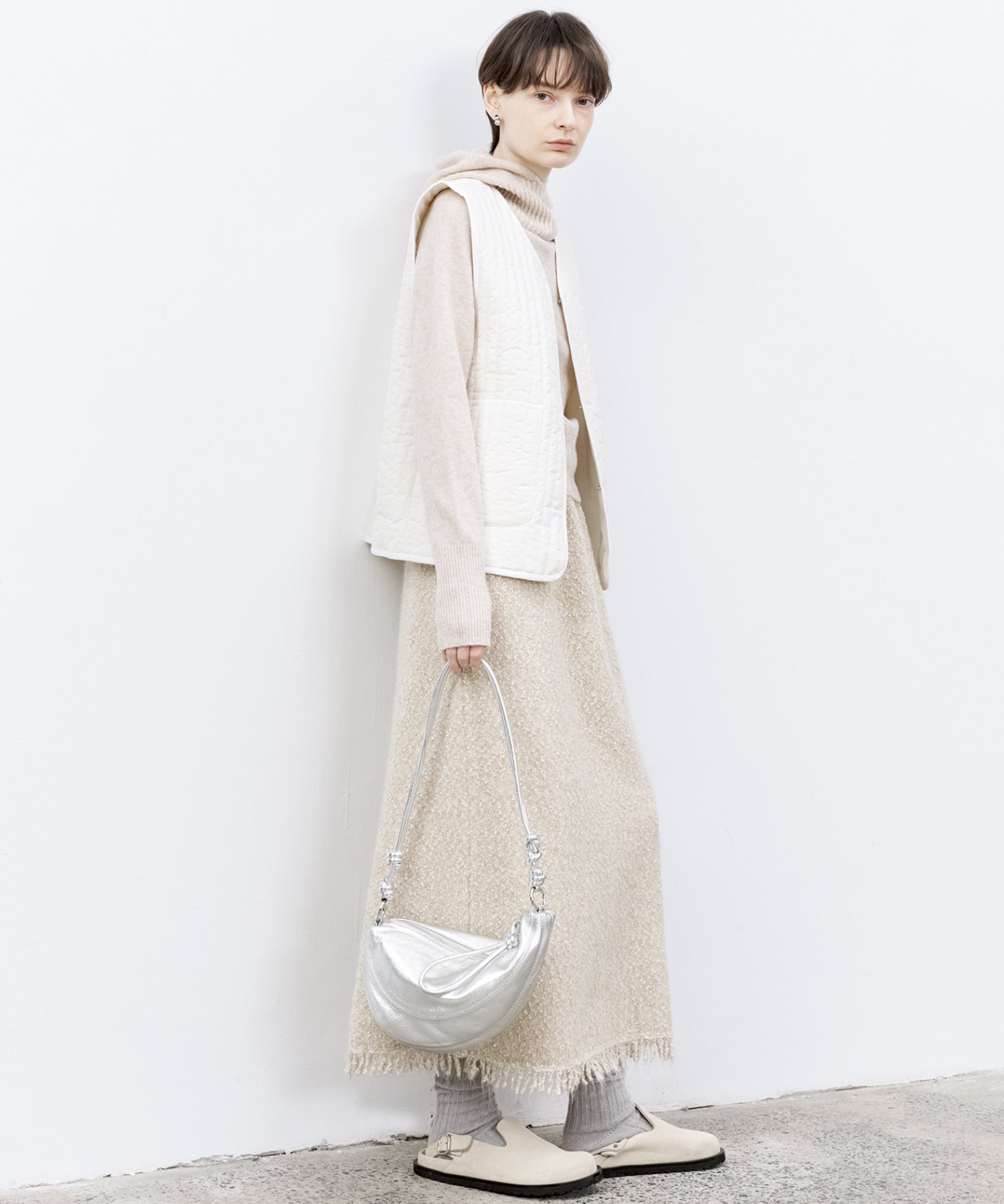 Fringe Accent Textured Knit Skirt – Tweed-Like A-Line