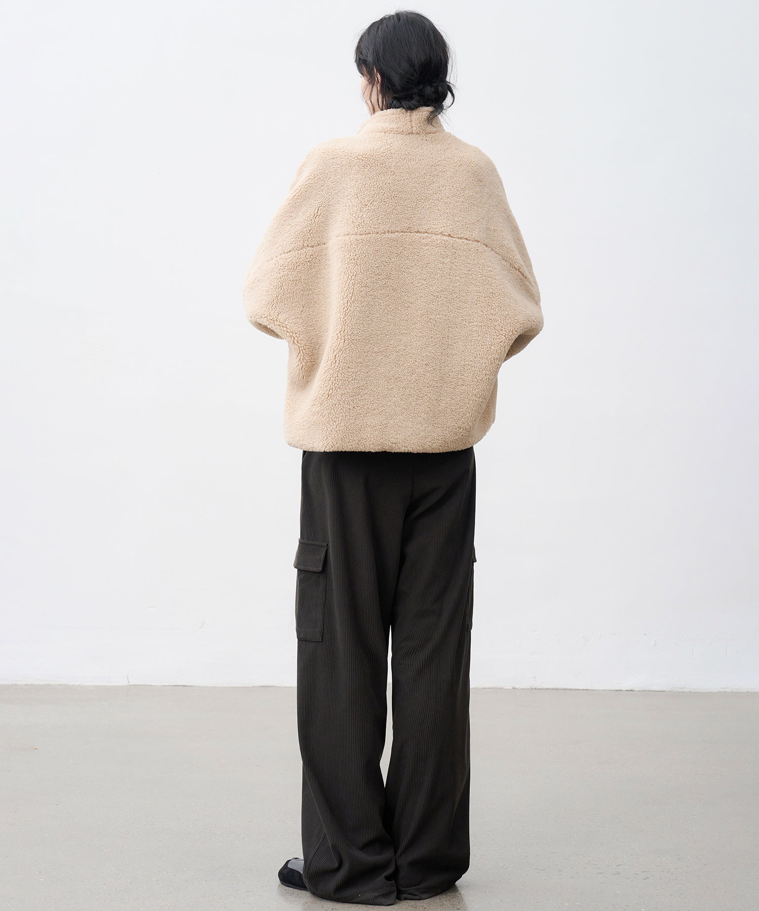 Asymmetric Collar Faux Shearling Short Jacket