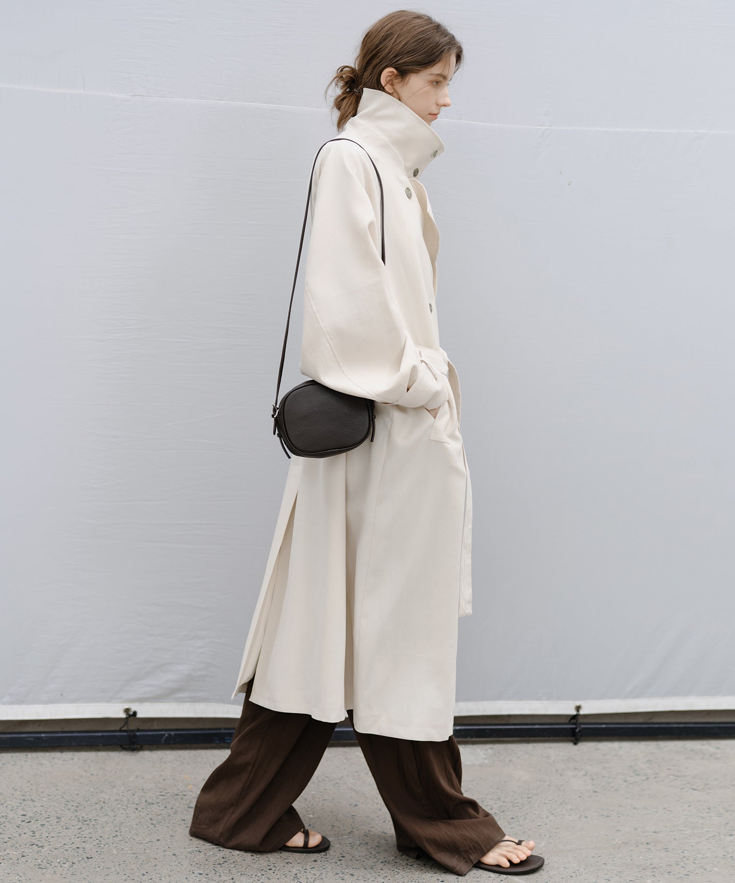 Stand Collar Belted Long Trench Coat