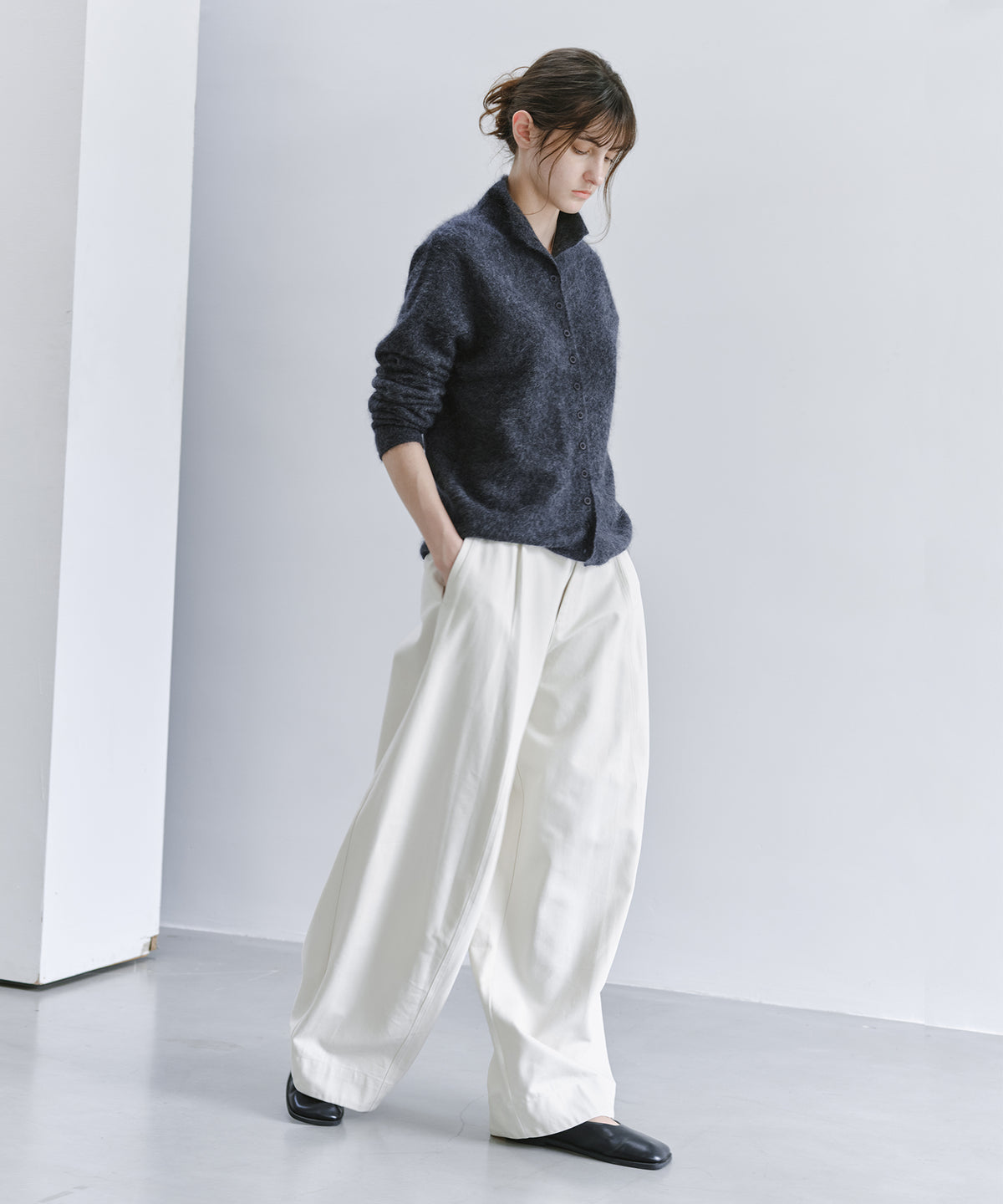 Brushed Cashmere-Blend High Neck Knit Cardigan