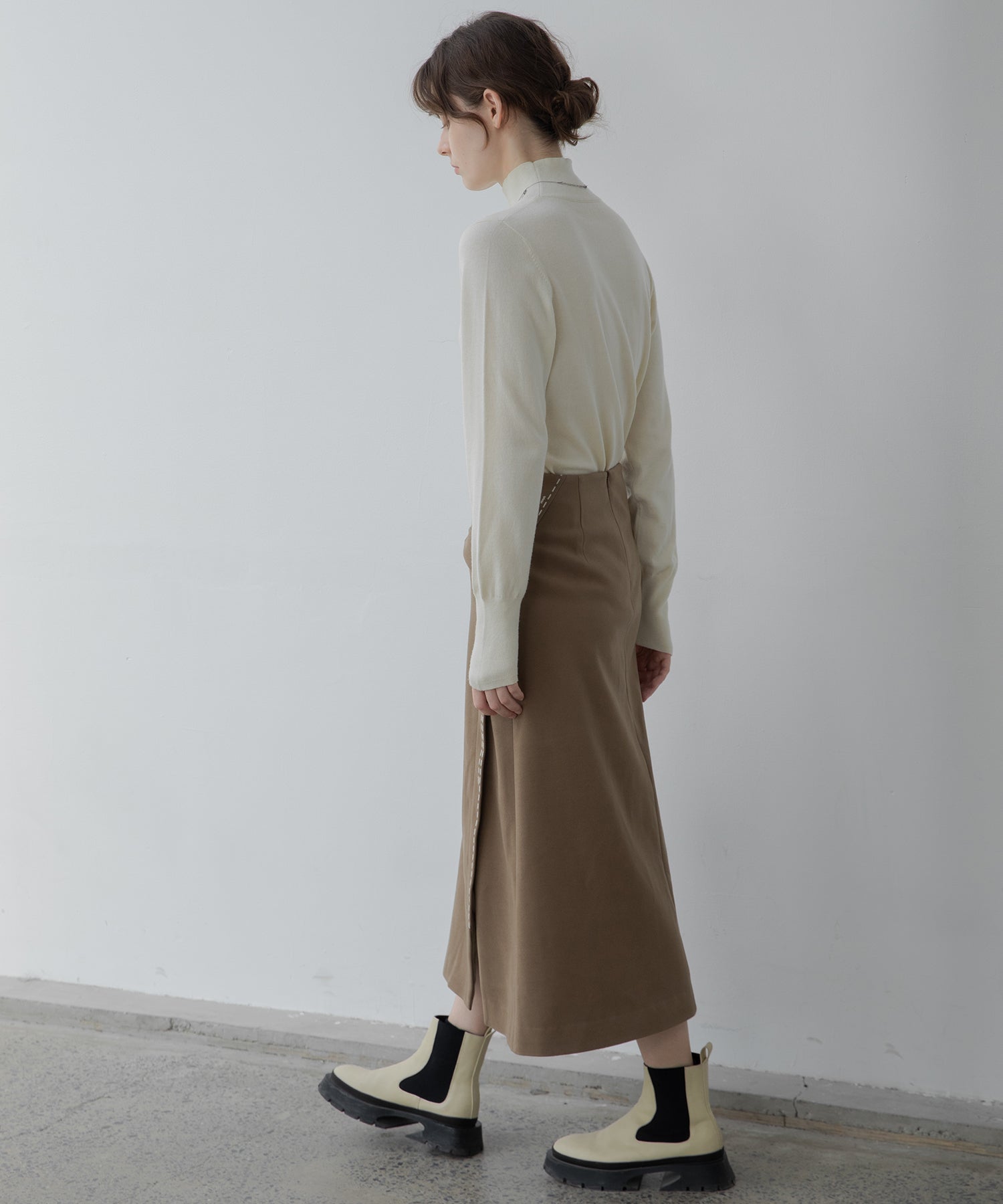 Color scheme stitch wrap design semi-flare skirt