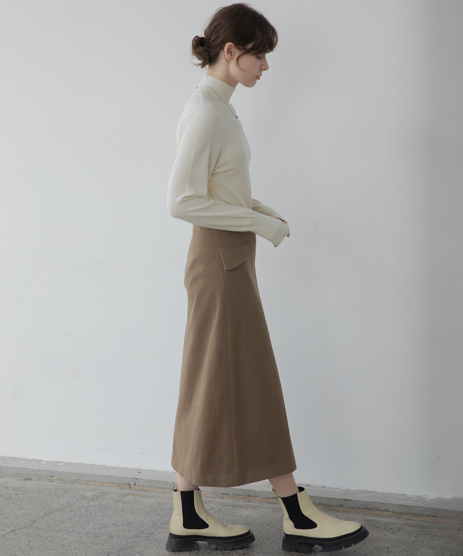 Color scheme stitch wrap design semi-flare skirt