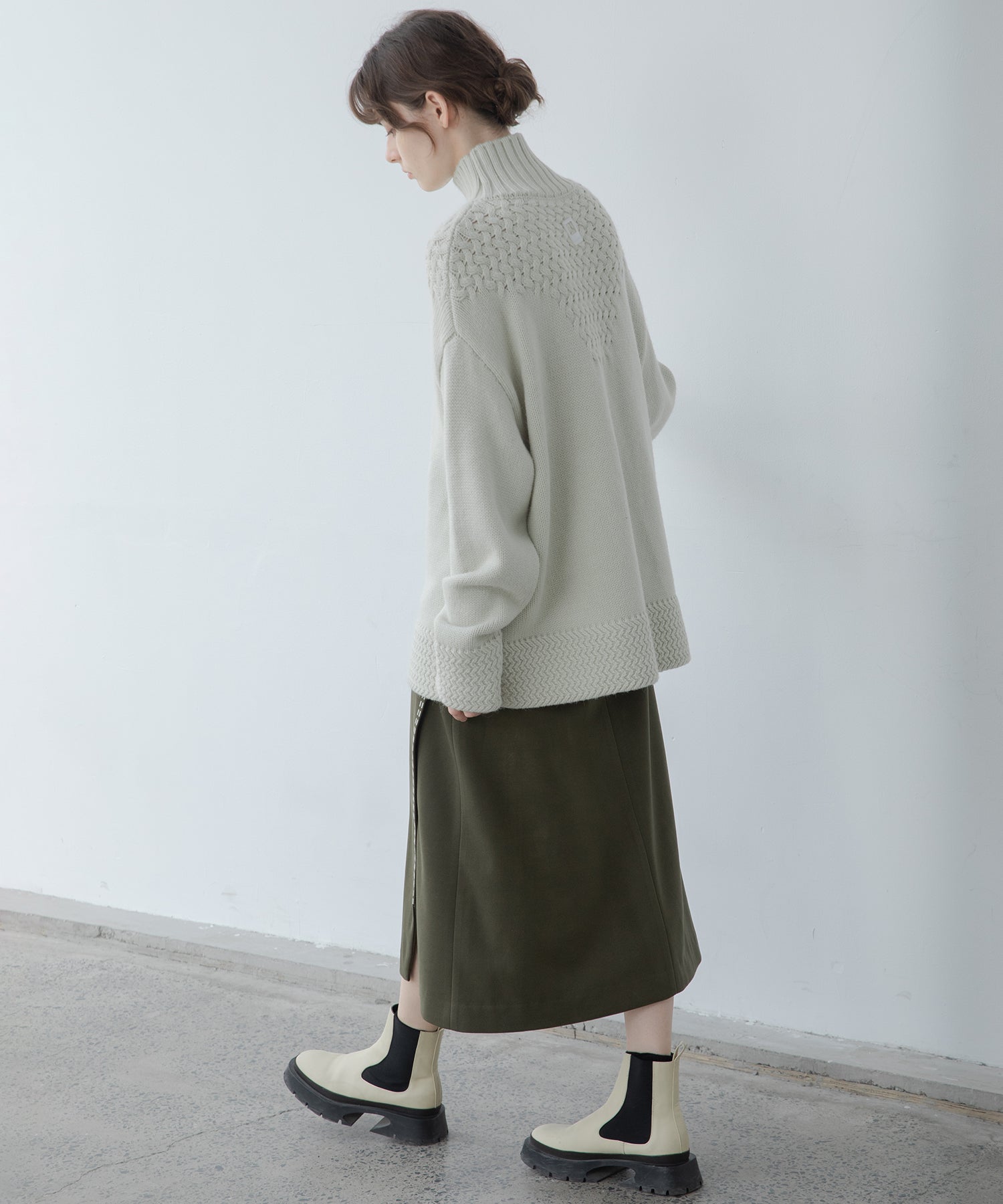 Color scheme stitch wrap design semi-flare skirt
